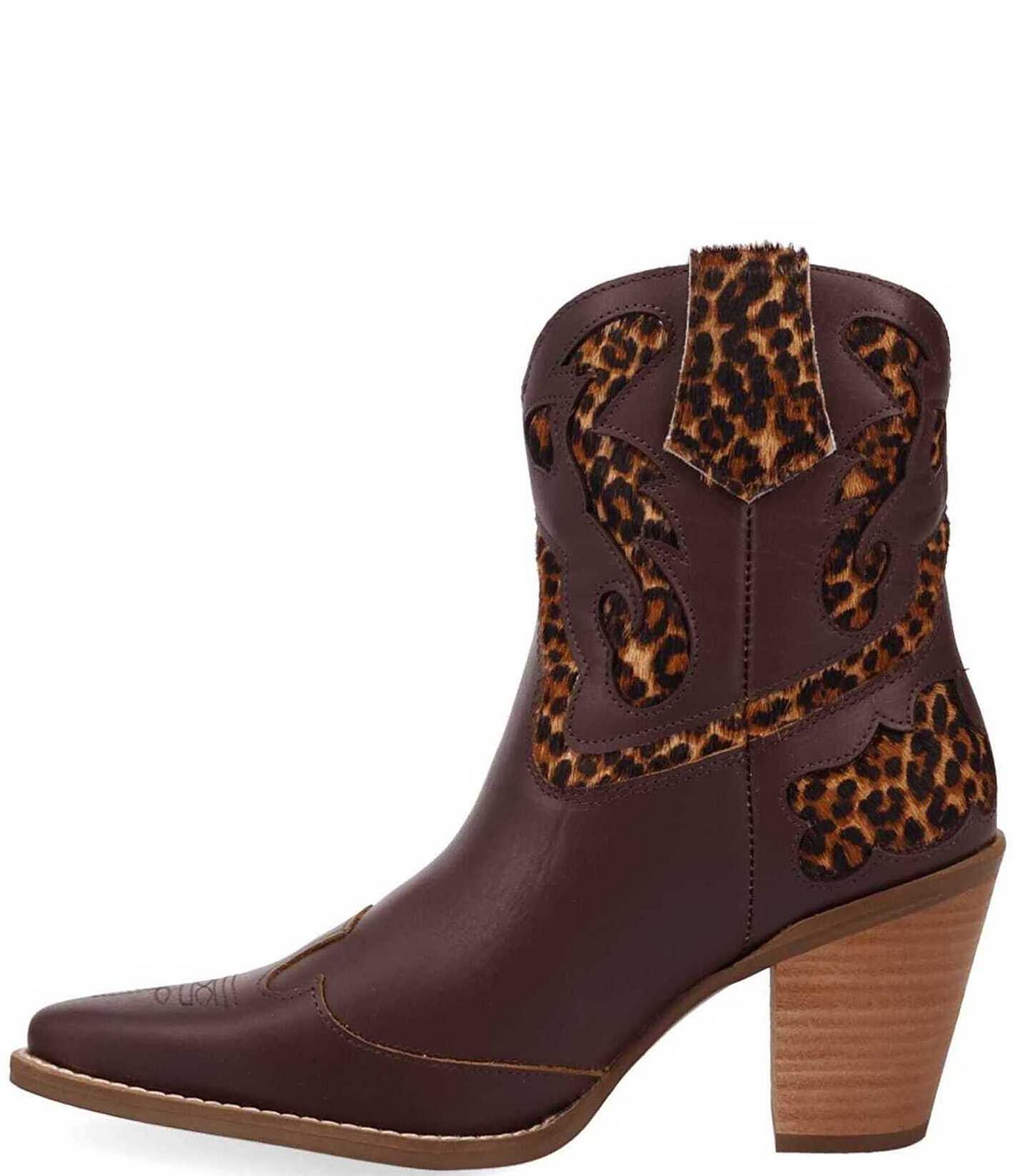 Dingo Run Wild Leather Leopard Print Suede Western Booties