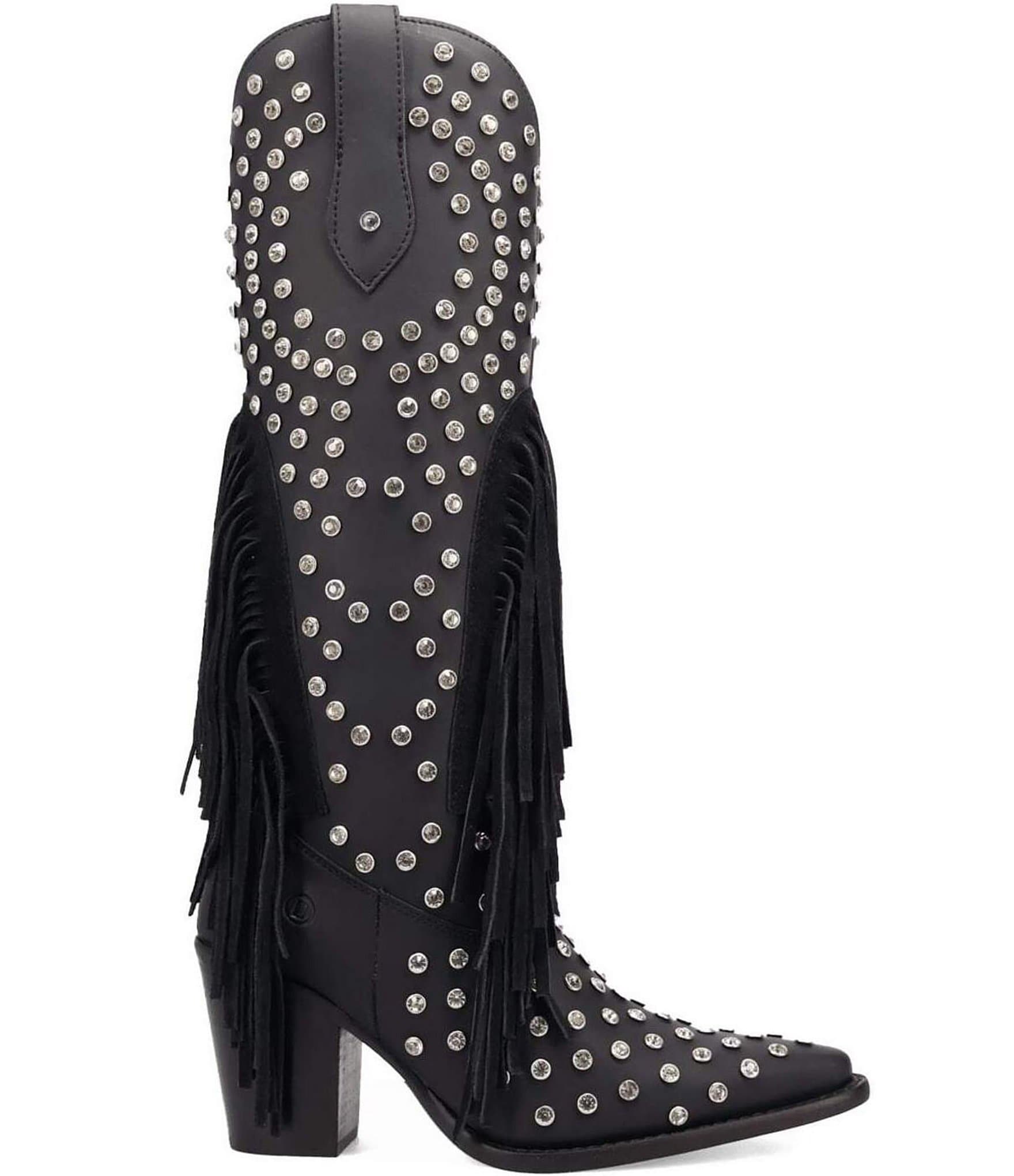 Dingo Show Pony Leather Fringe and Rhinestone Studded Tall Western Boots
