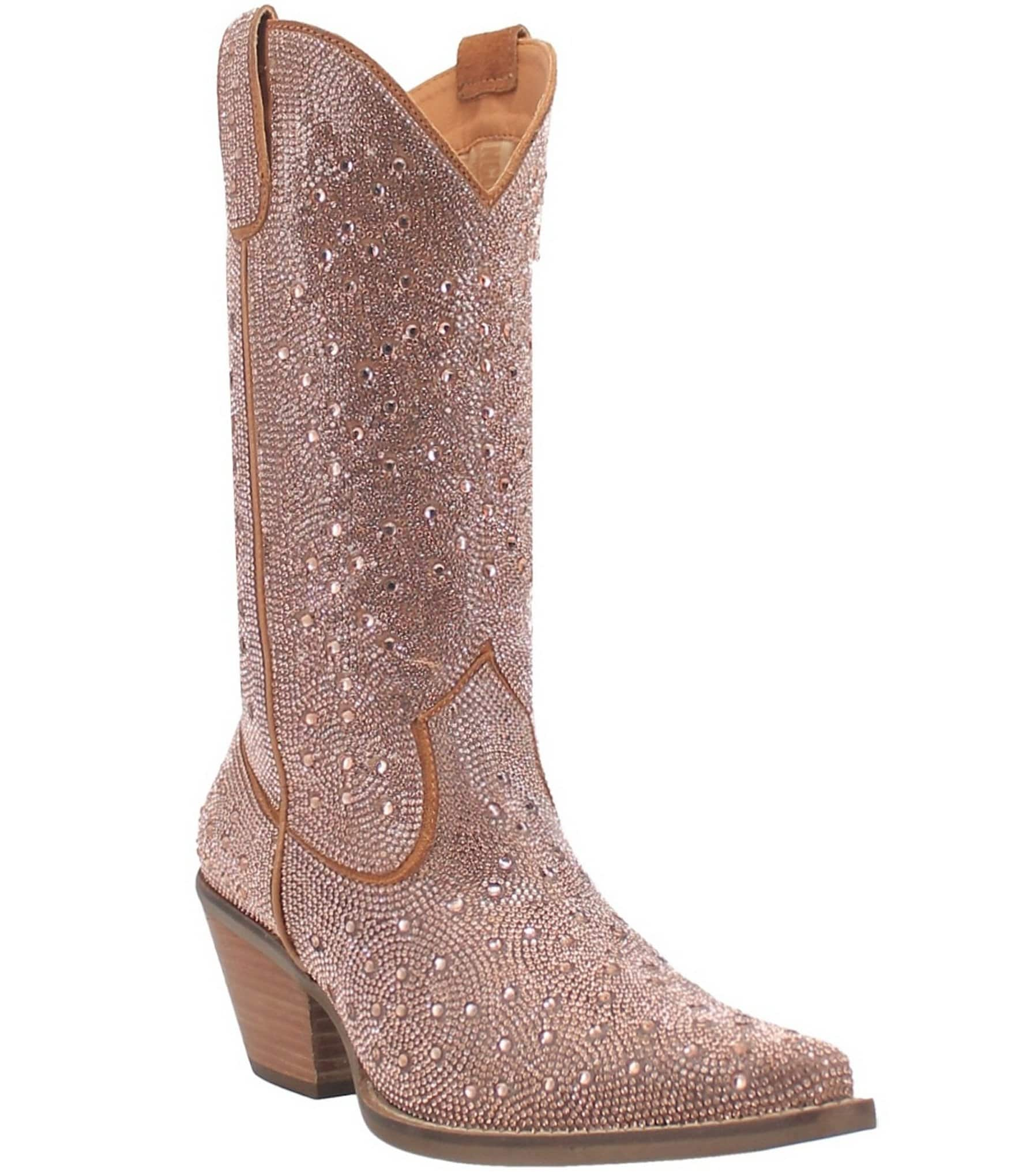 Dingo Silver Dollar Rhinestone Embellished Leather Western Boots | Dillard's