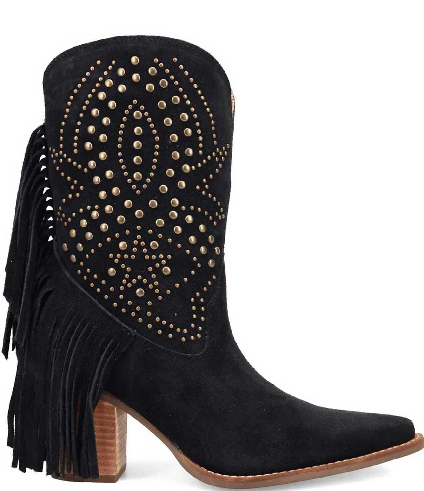 Dingo Star Power Studded Suede Fringe Mid Calf Western Boots