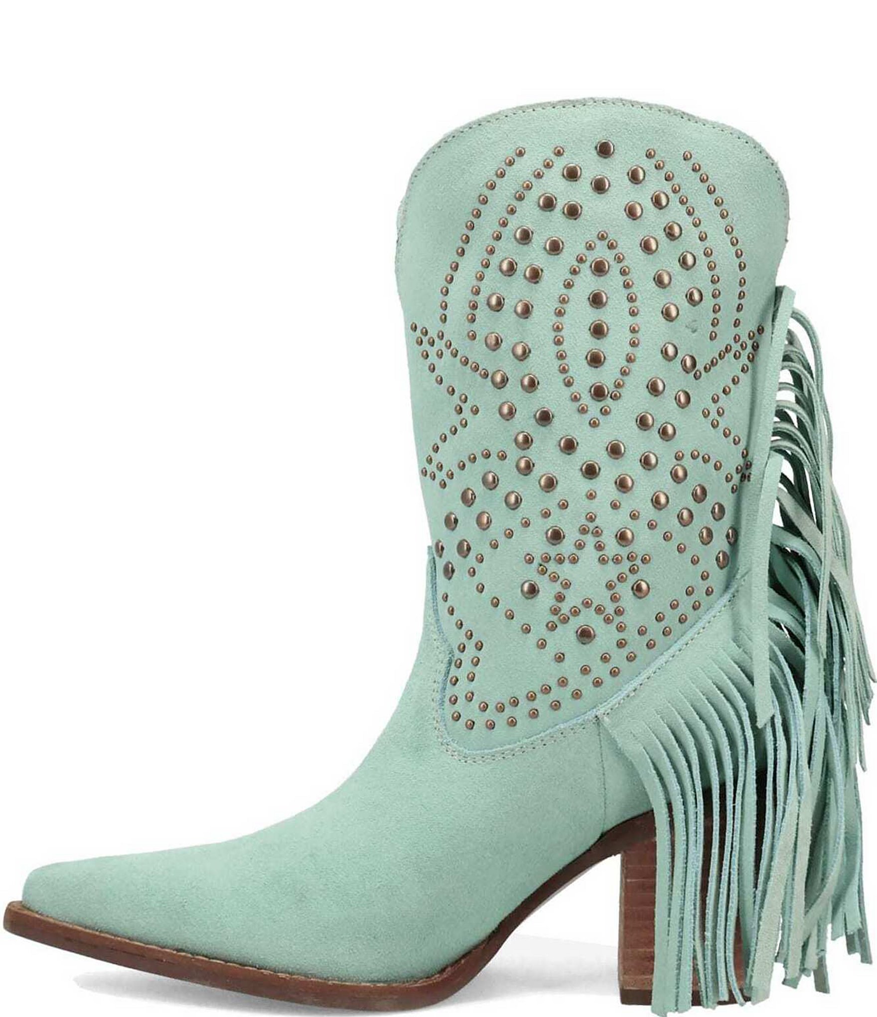 Dingo Star Power Studded Suede Fringe Mid Calf Western Boots