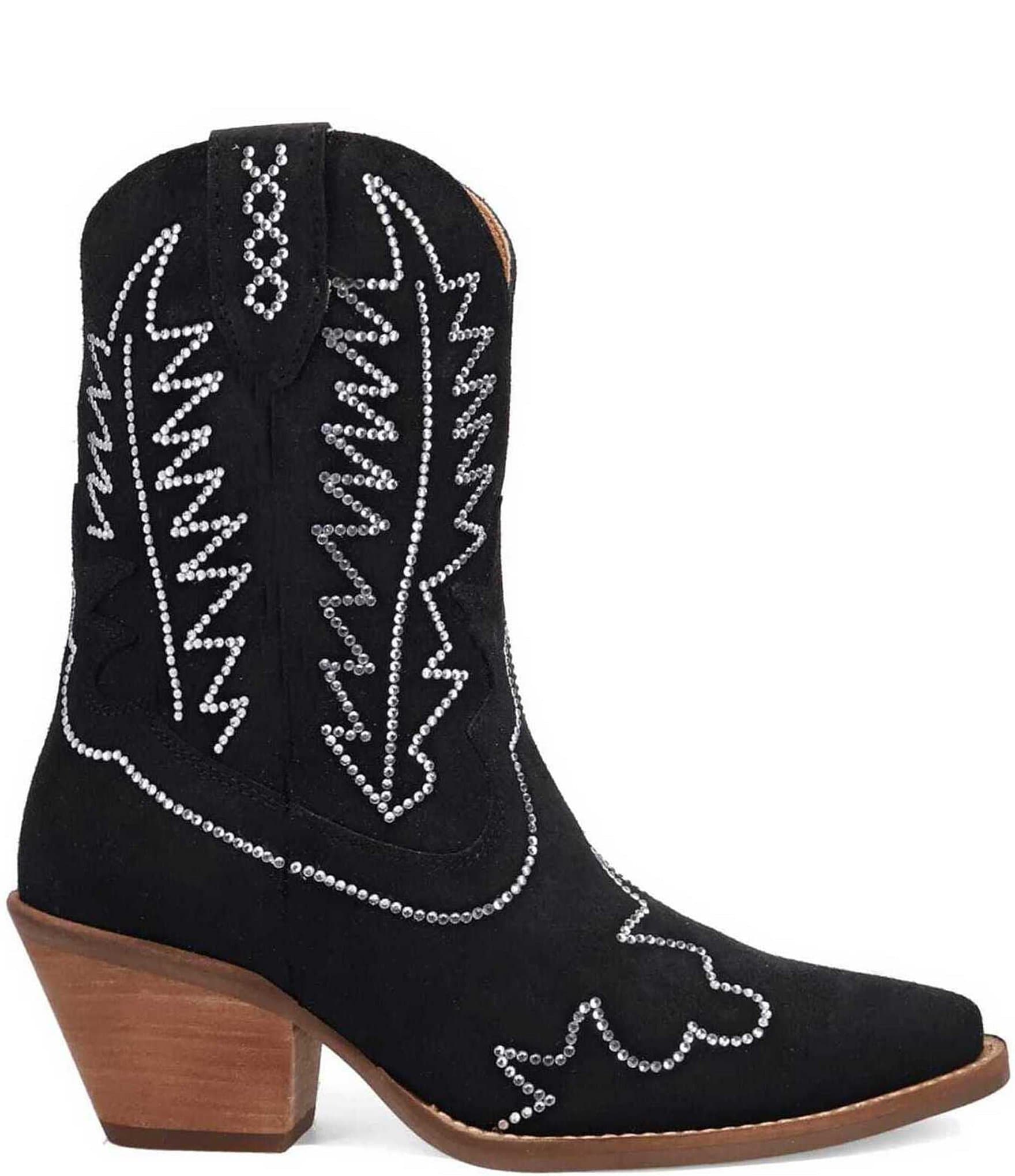 Dingo Tiny Pony Suede Rhinestone Mid Calf Western Boots