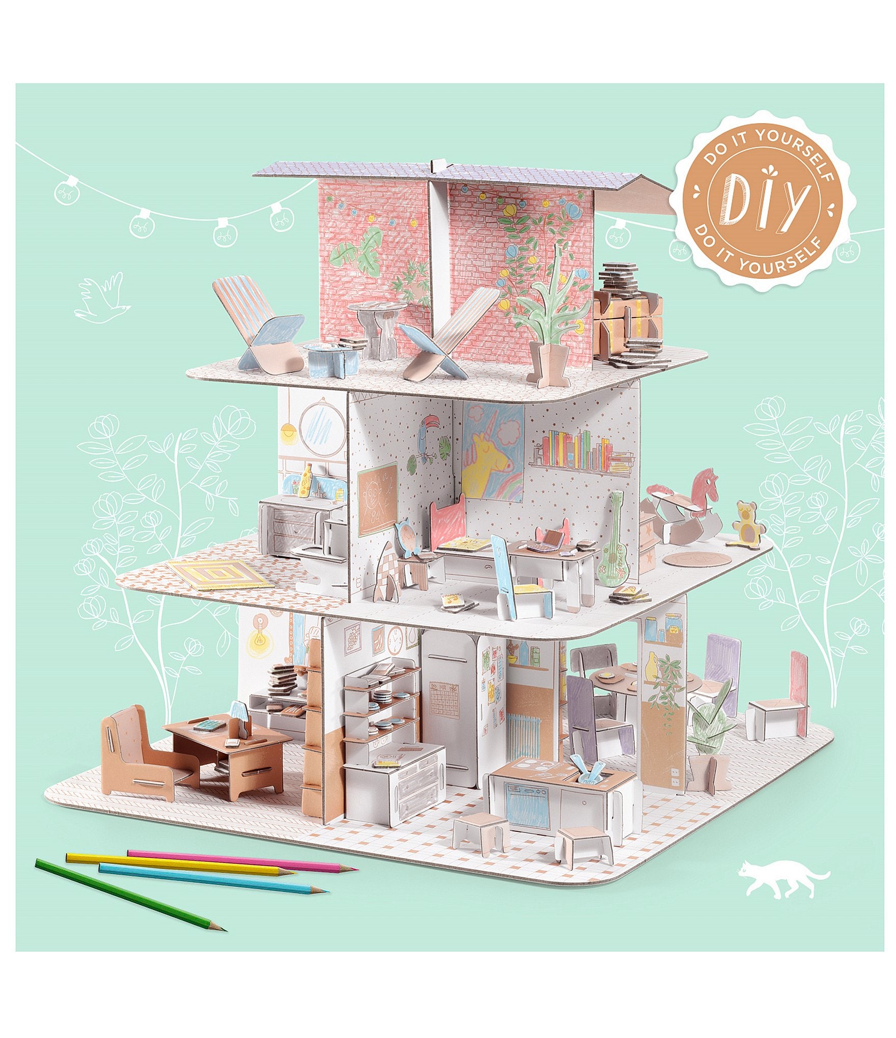 Djeco Dollhouse Color Assemble Play DIY Arts & Craft Kit