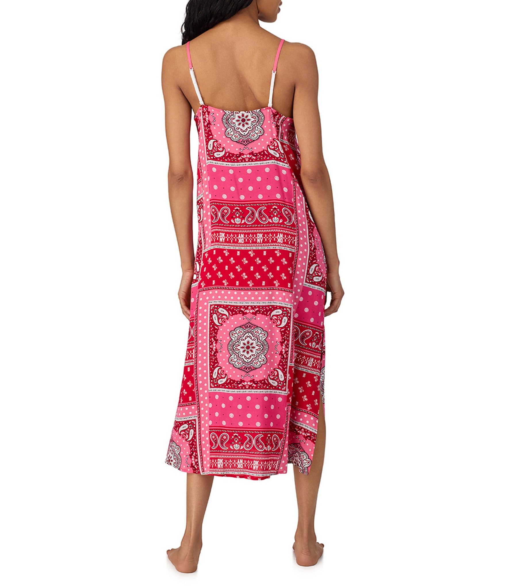 DKNY Bandana Print Sleeveless V-Neck Woven Long Chemise