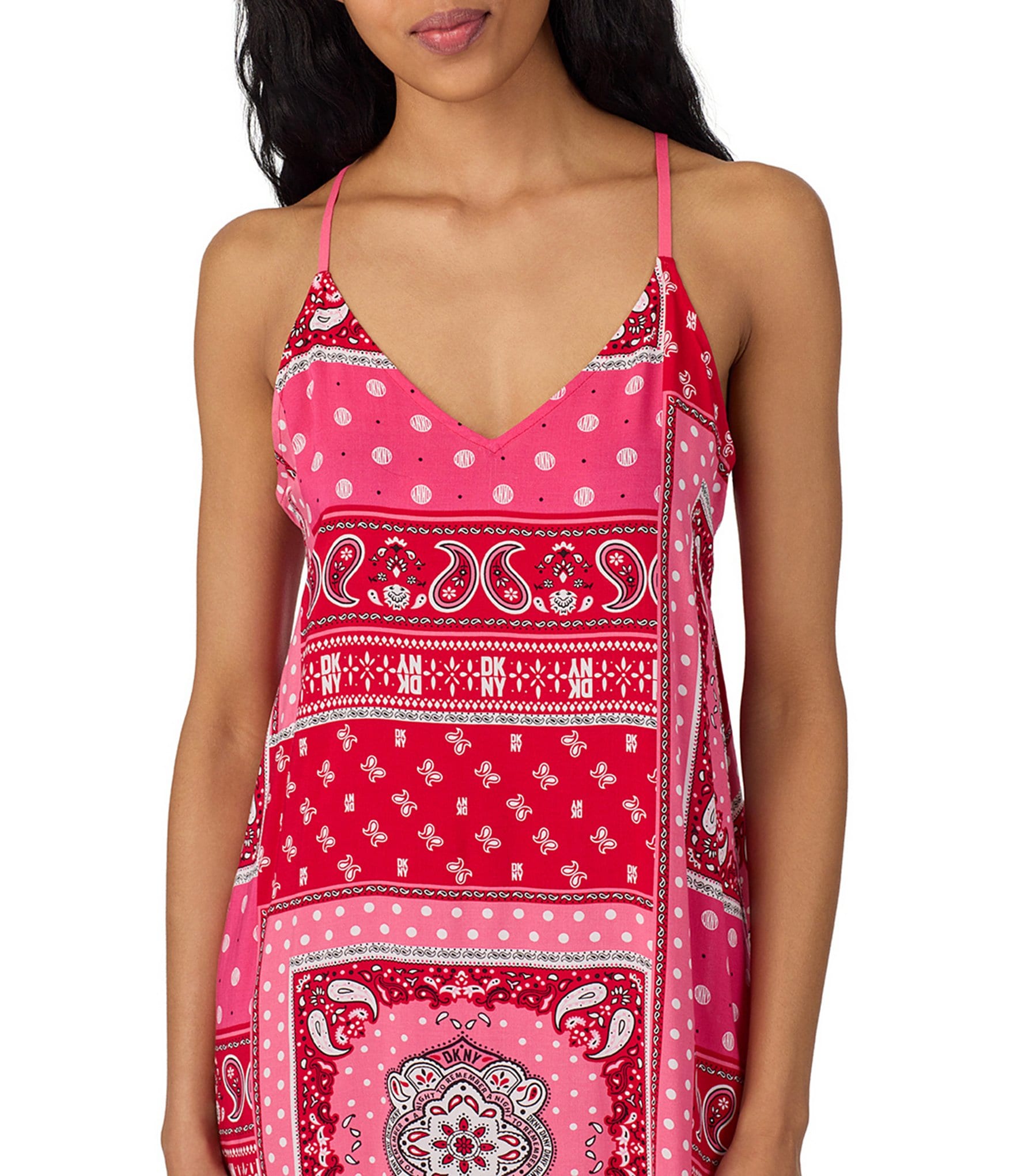 DKNY Bandana Print Sleeveless V-Neck Woven Long Chemise