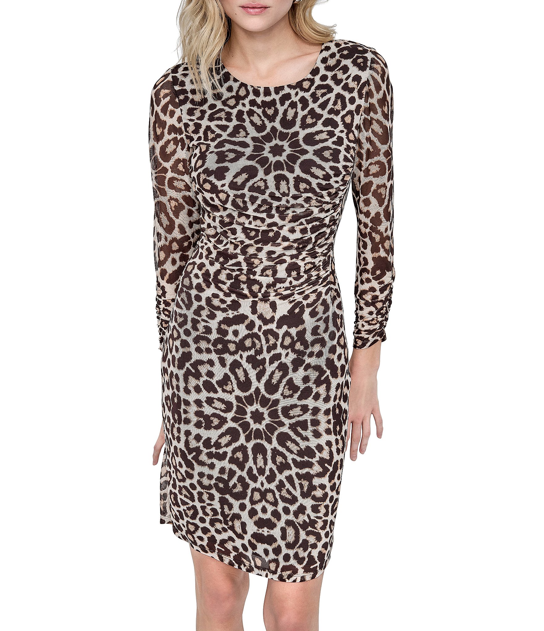 DKNY by Donna Karan 3/4 Sleeve Leopard Print Bodycon Dress