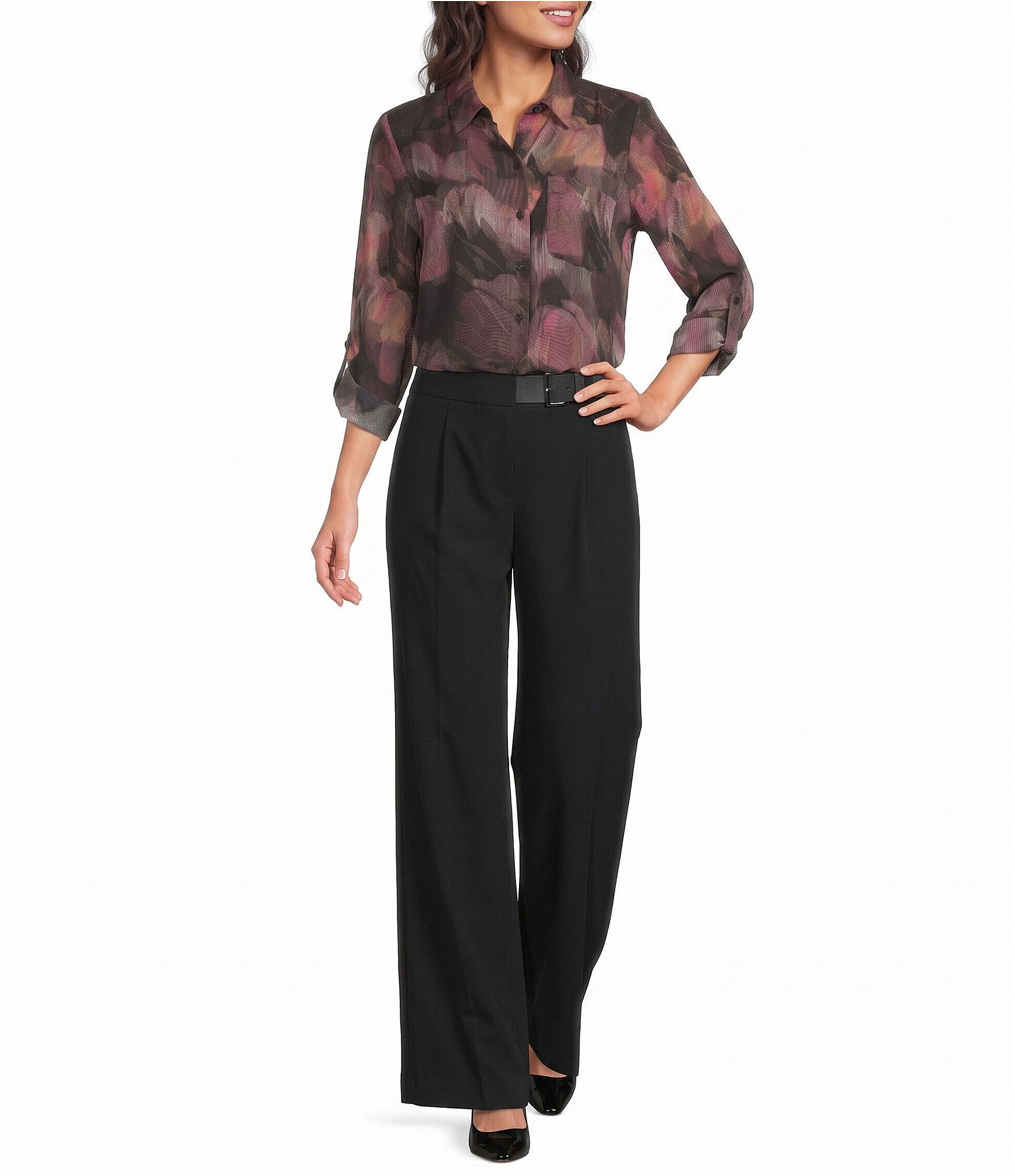 DKNY by Donna Karan Collared Long Sleeve Roll Tab Shirt