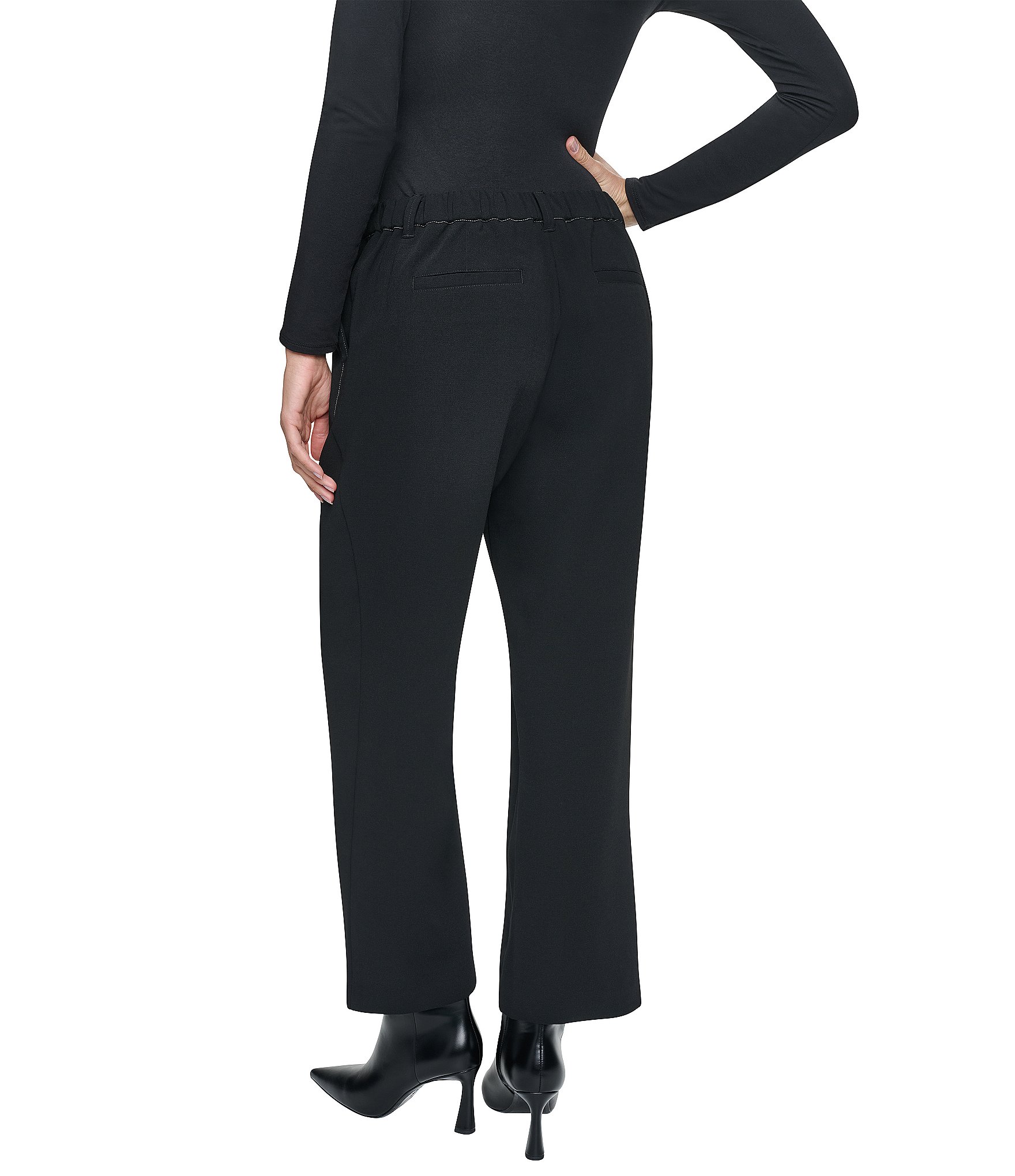DKNY by Donna Karan Contrast Stitch Tab Flat Front High Rise Straight Leg Crop Coordinating Pants