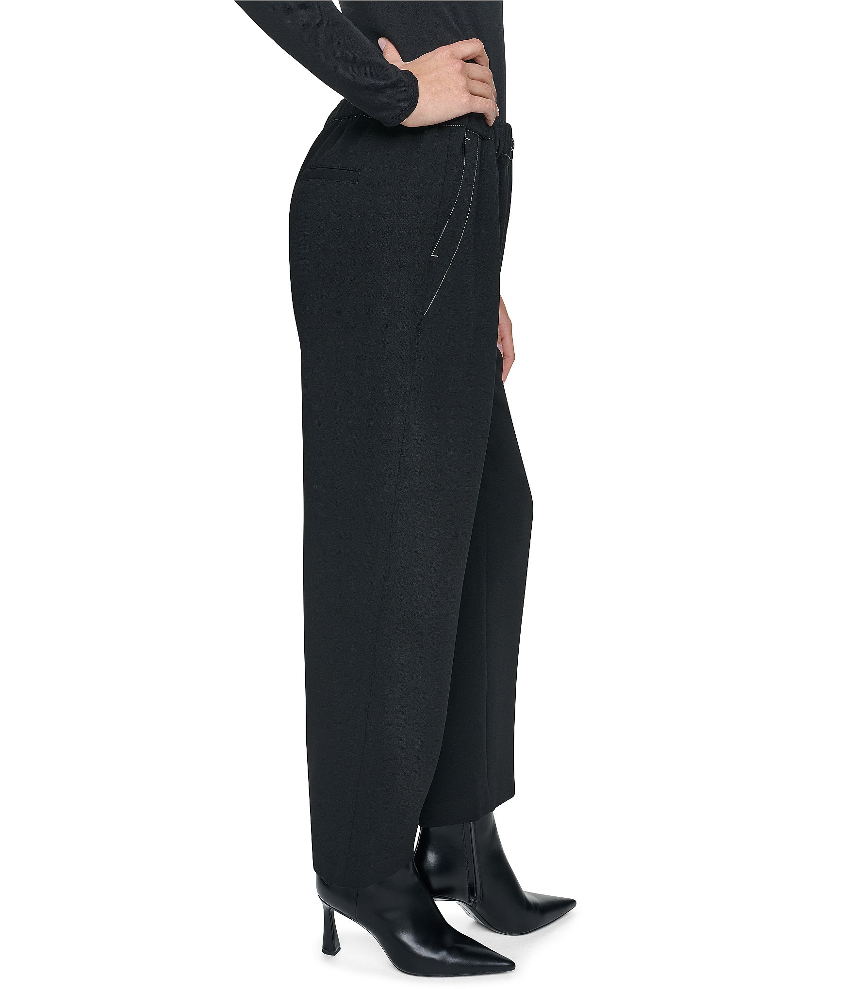 DKNY by Donna Karan Contrast Stitch Tab Flat Front High Rise Straight Leg Crop Coordinating Pants