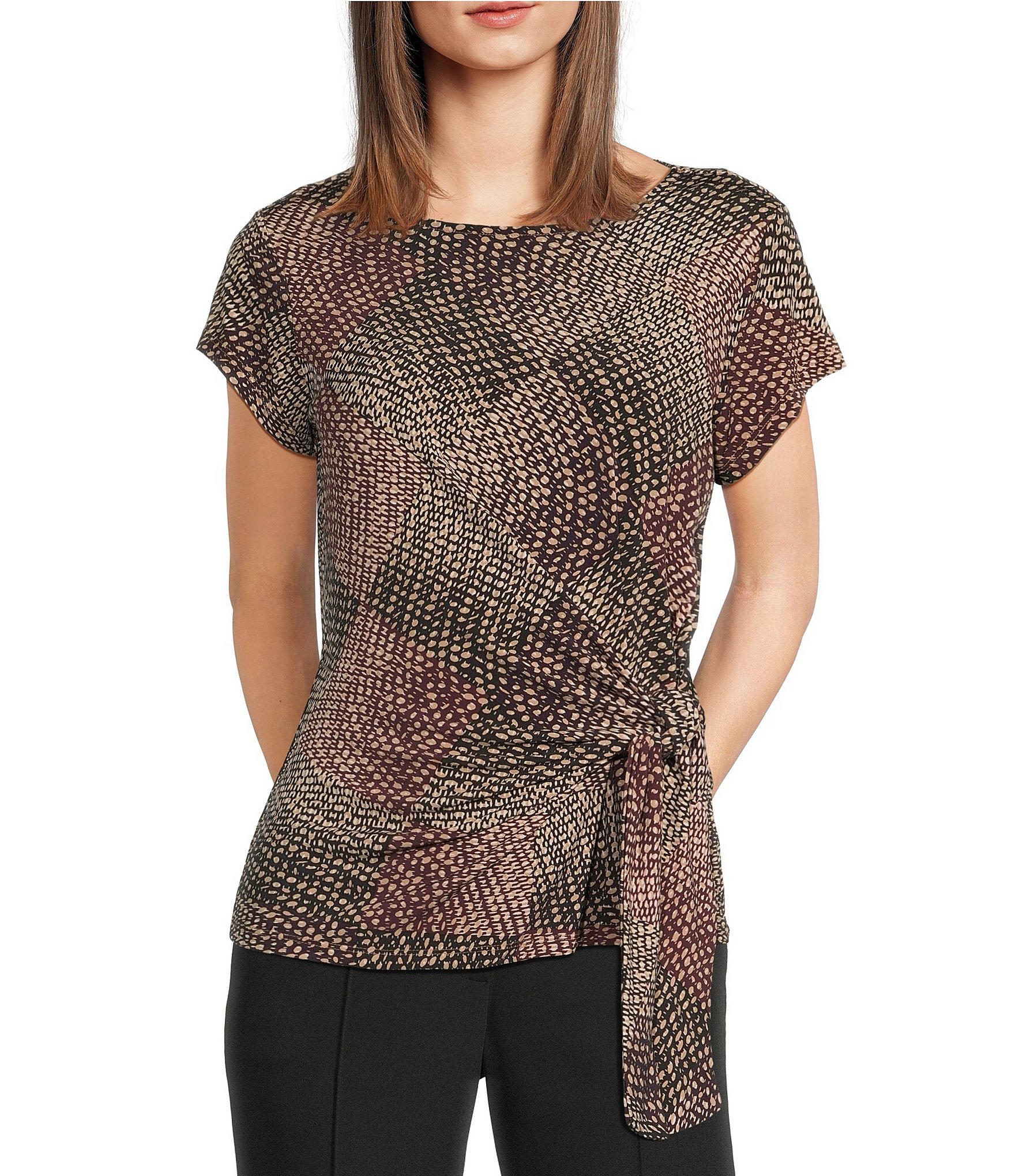 DKNY by Donna Karan Crew Neck Short Sleeve Side Tie Top