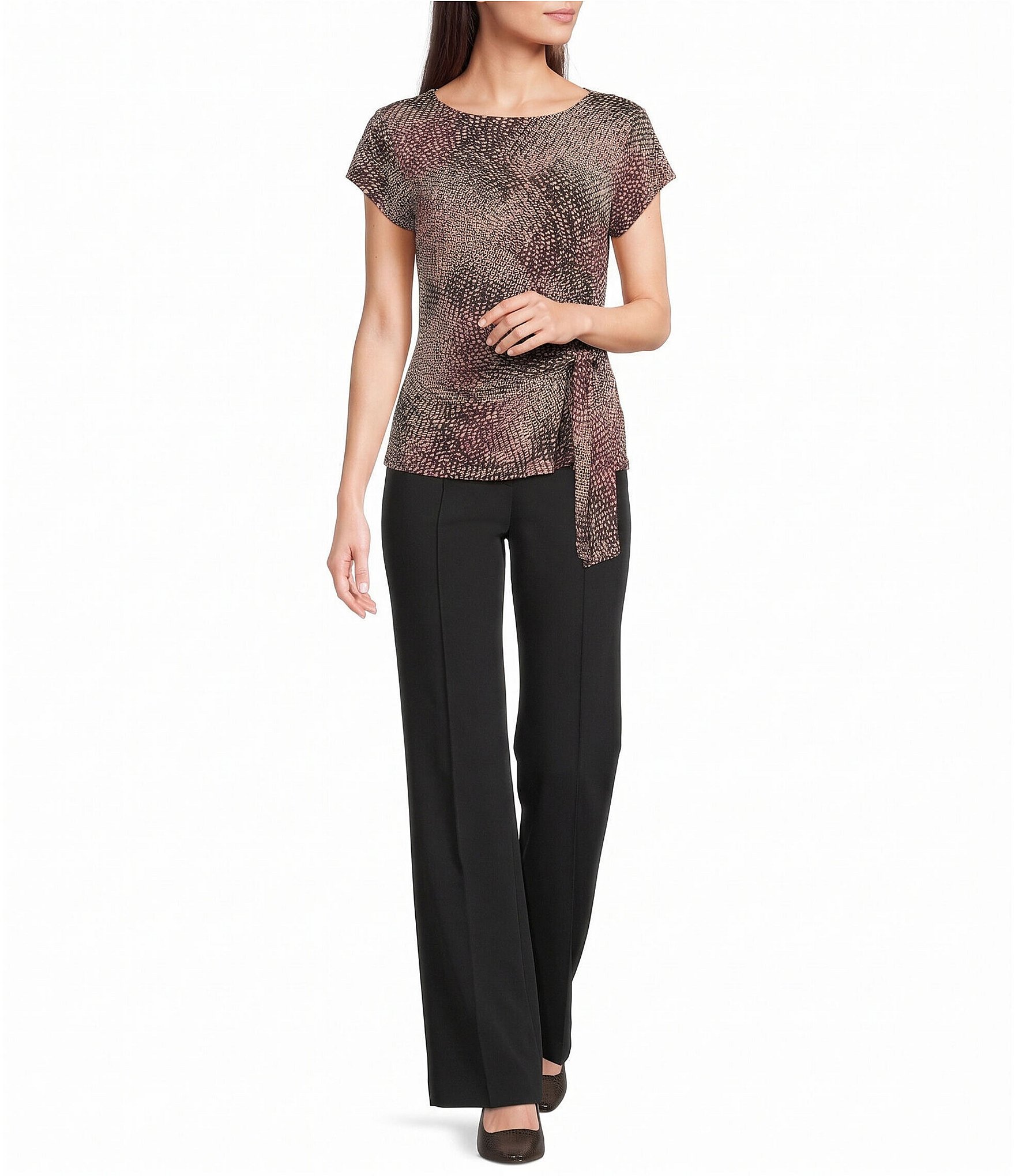 DKNY by Donna Karan Crew Neck Short Sleeve Side Tie Top