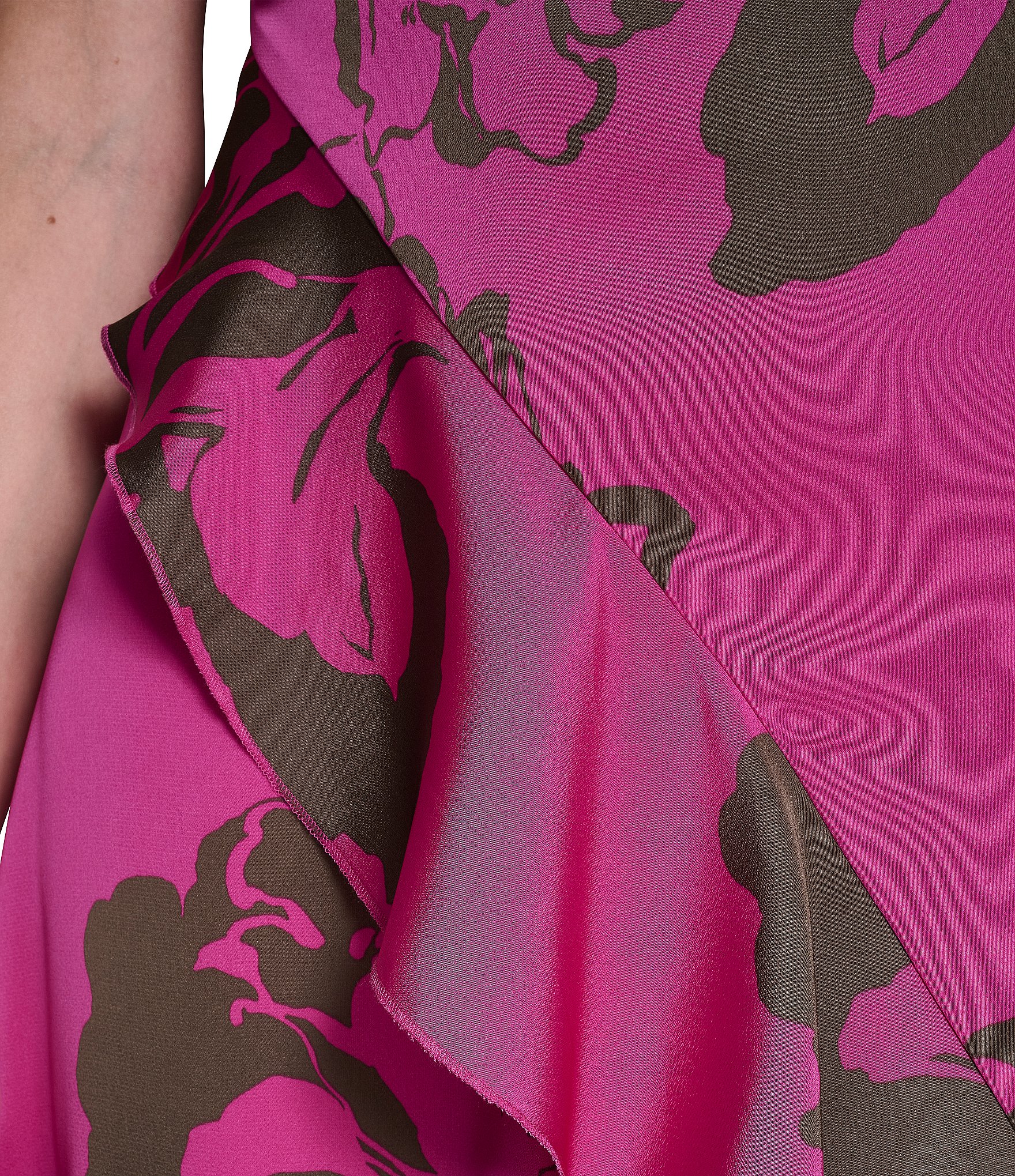 DKNY by Donna Karan Floral Print Charmeuse Ruffle Cap Sleeve Asymmetrical Flutter Hem Faux Wrap Midi Dress