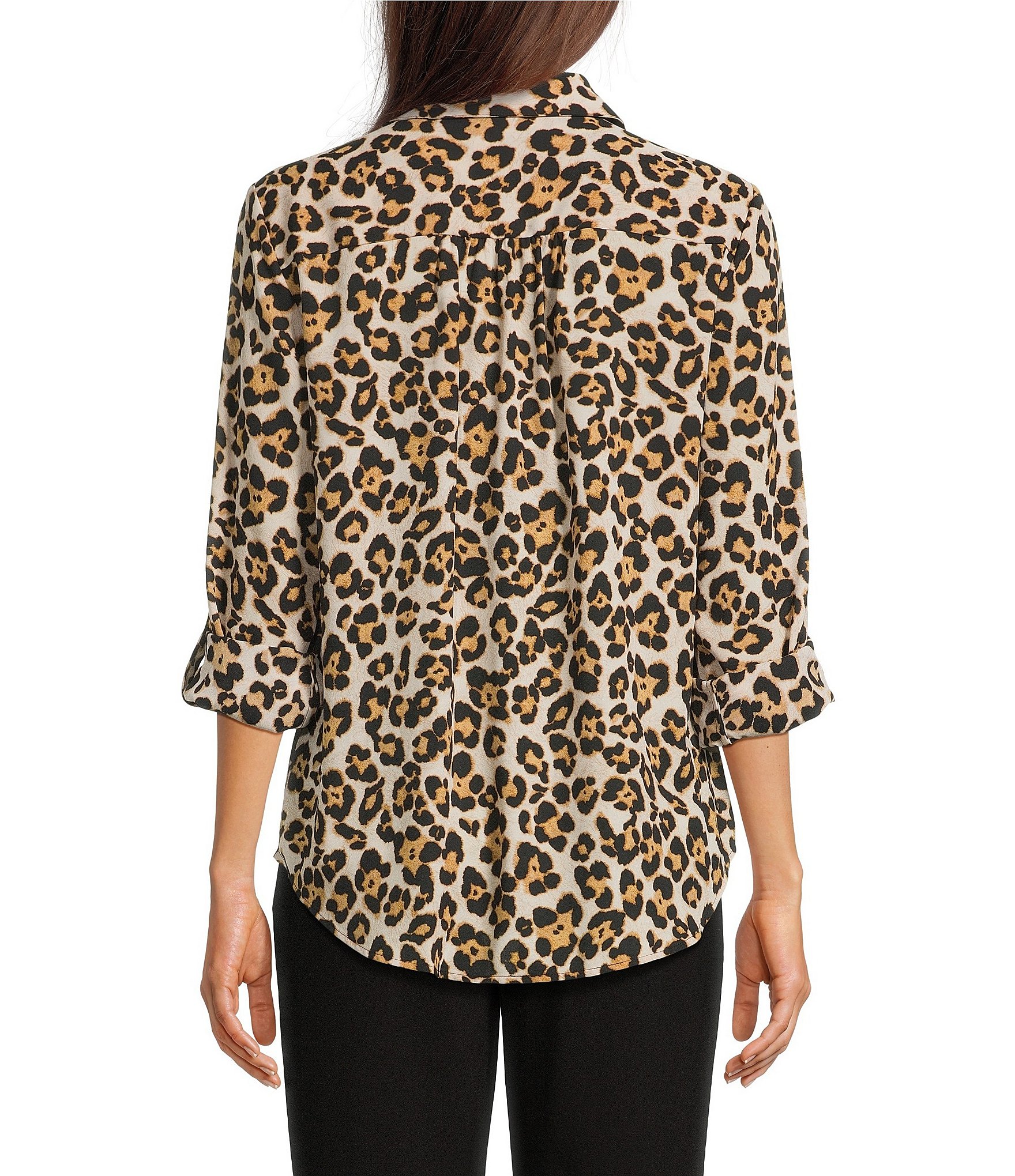 DKNY by Donna Karan Georgette Roll Tab Sleeve Button Front Shirt
