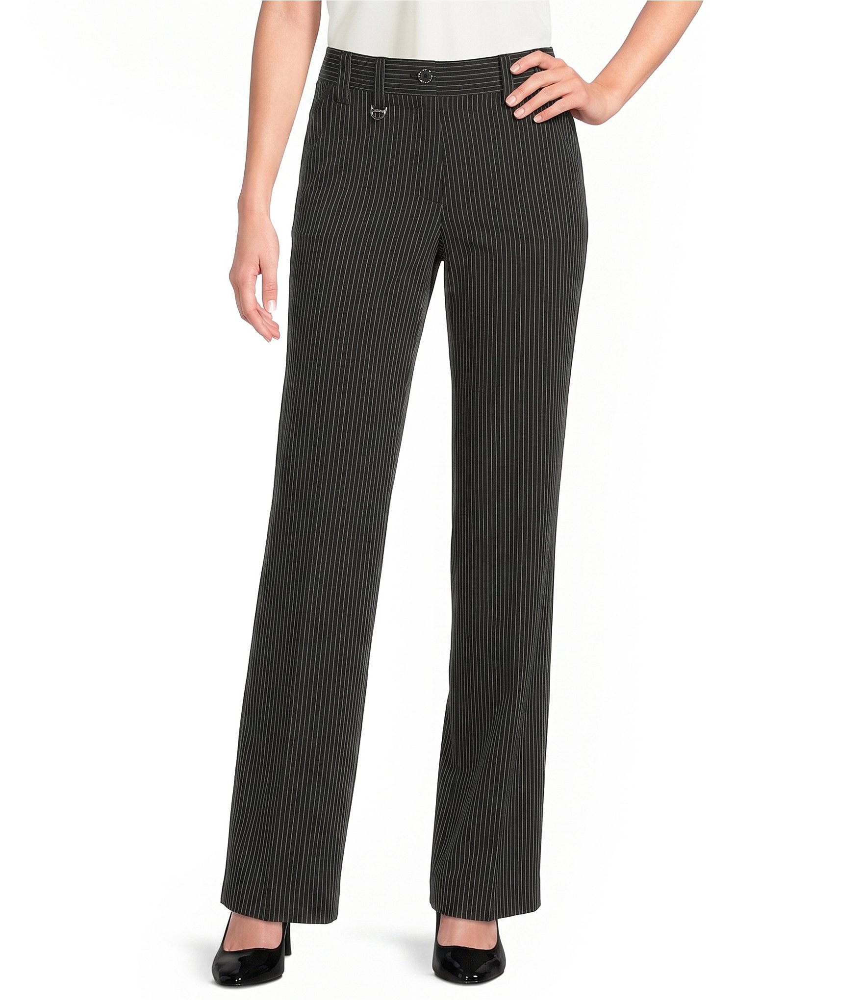 DKNY by Donna Karan Pinstripe Pleated Commuter Wide Leg Coordinating Trousers