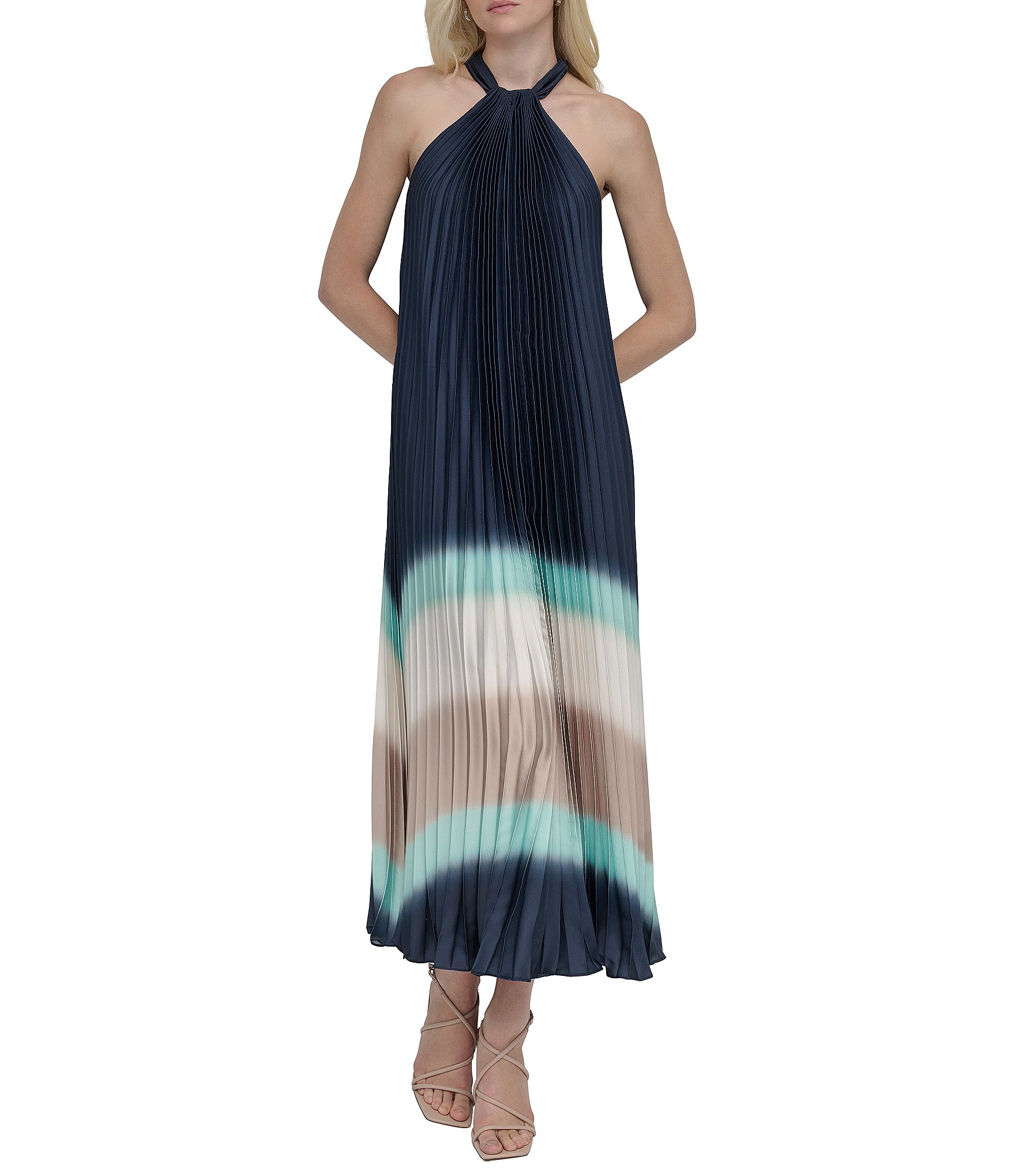 DKNY by Donna Karan Pleated Charmeuse Ombre Print Halter