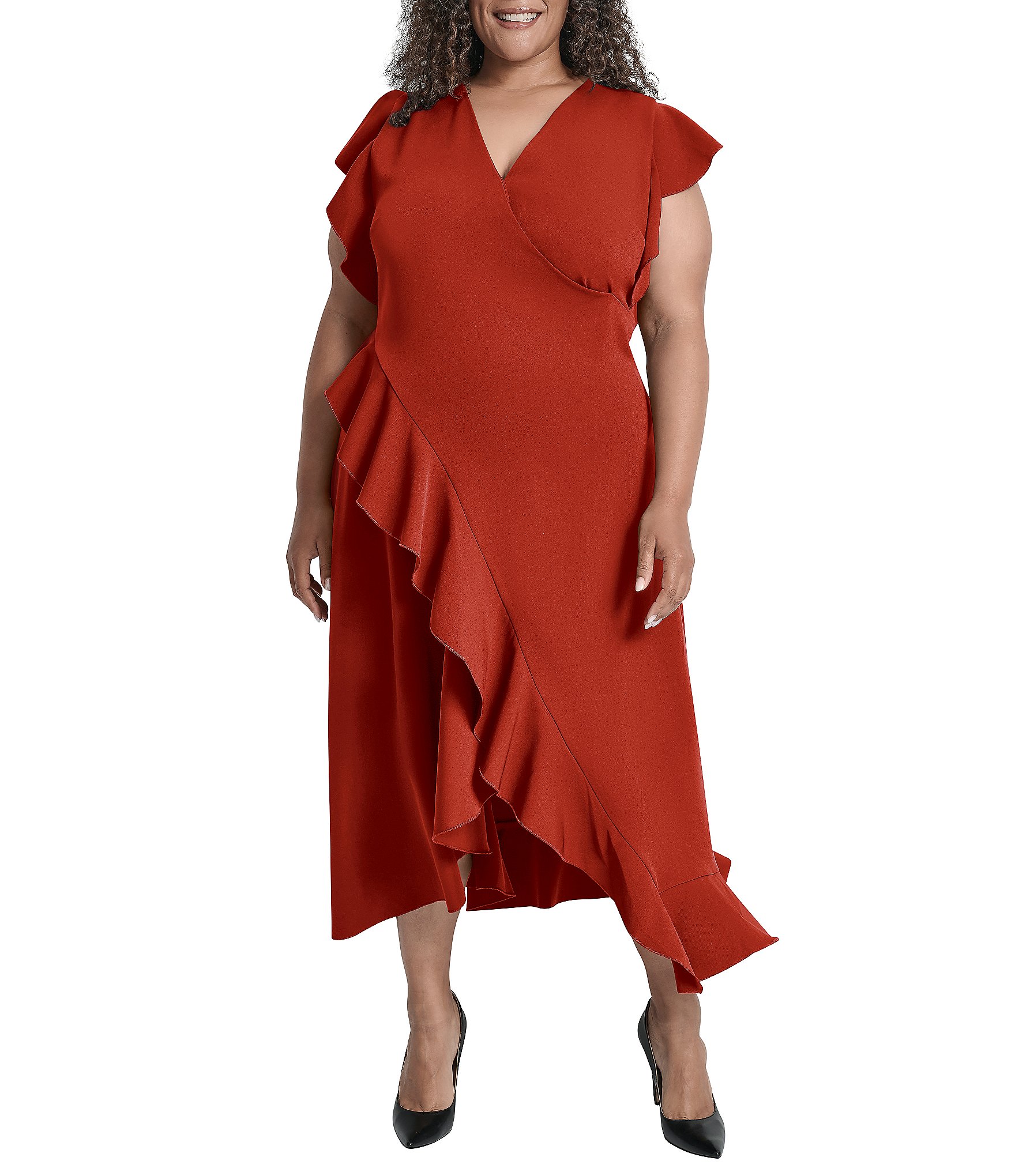 Ladies Dresses Dkny V Neck Ruffle Dress Donna Karan: Women's Midi Dresses Ladies Dresses Dkny V Neck Ruffle Dress Donna Karan: Women's Midi Dresses