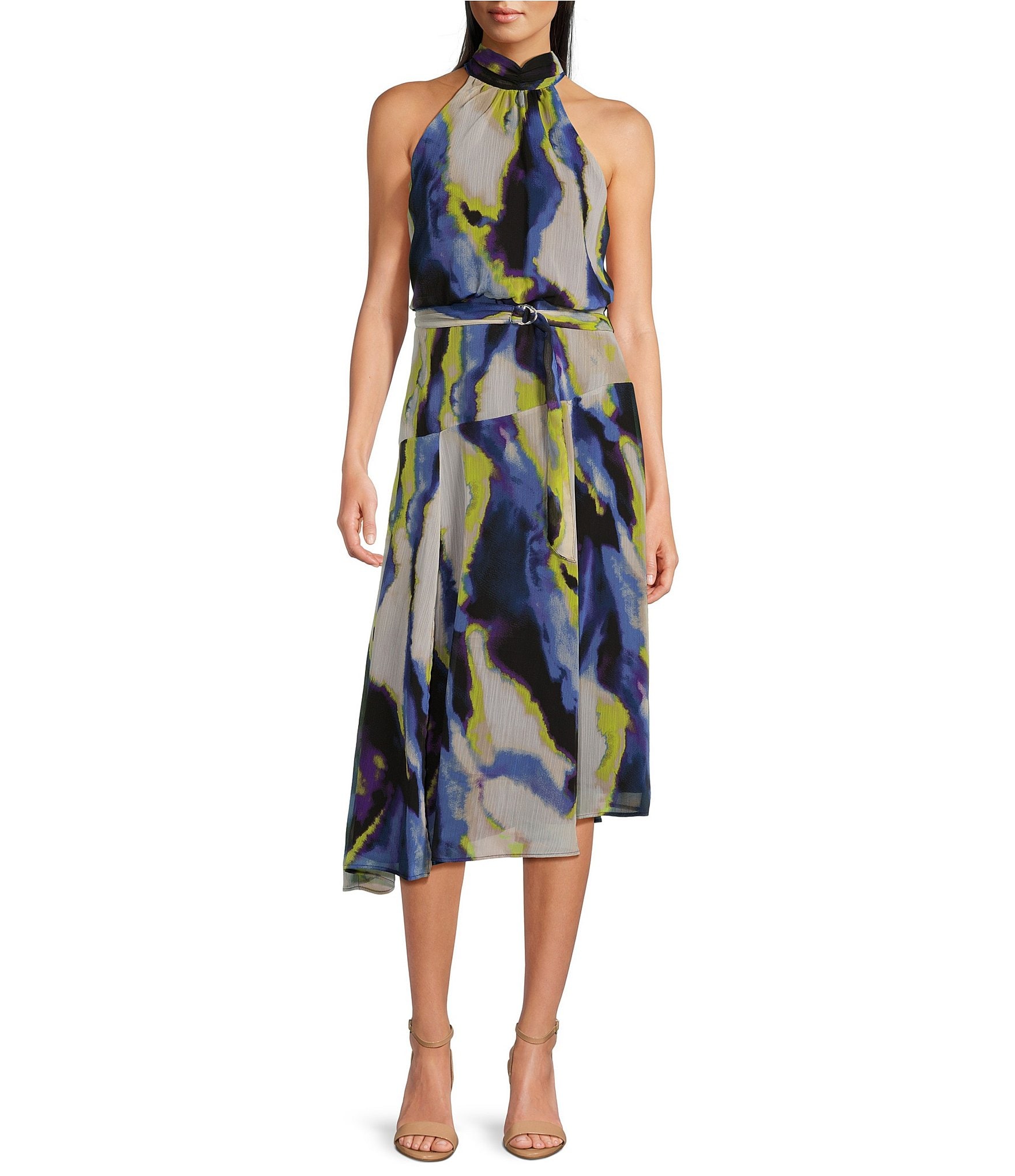 DKNY by Donna Karan Printed Chiffon Halter Neck Sleeveless A