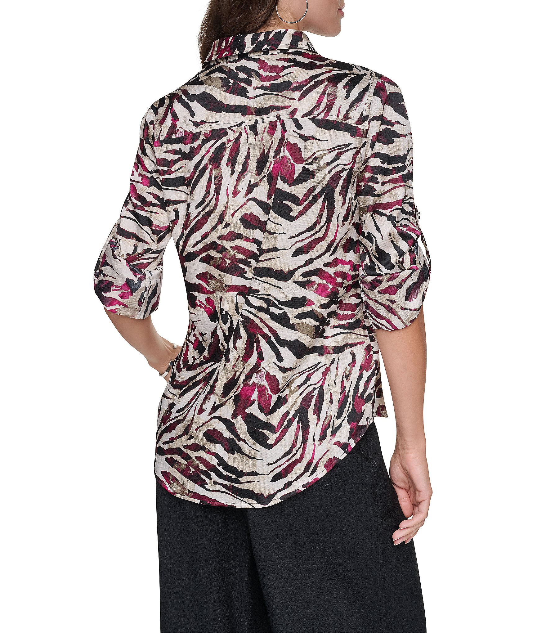 DKNY by Donna Karan Printed Long Sleeve Button Up Blouse