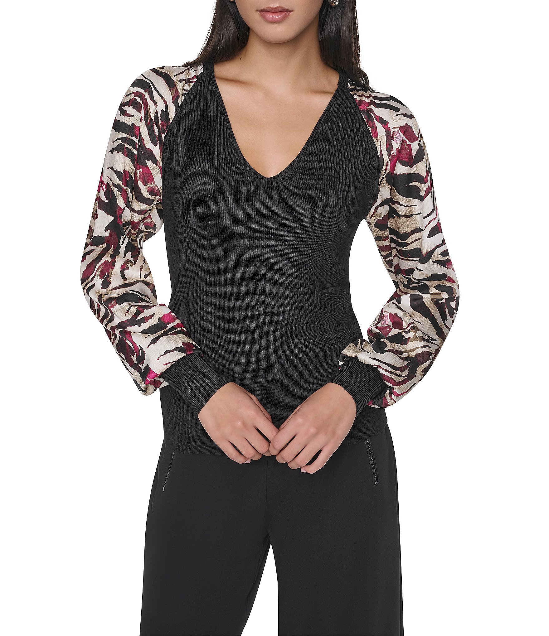 DKNY by Donna Karan Printed Sleeve Sweater Blouse