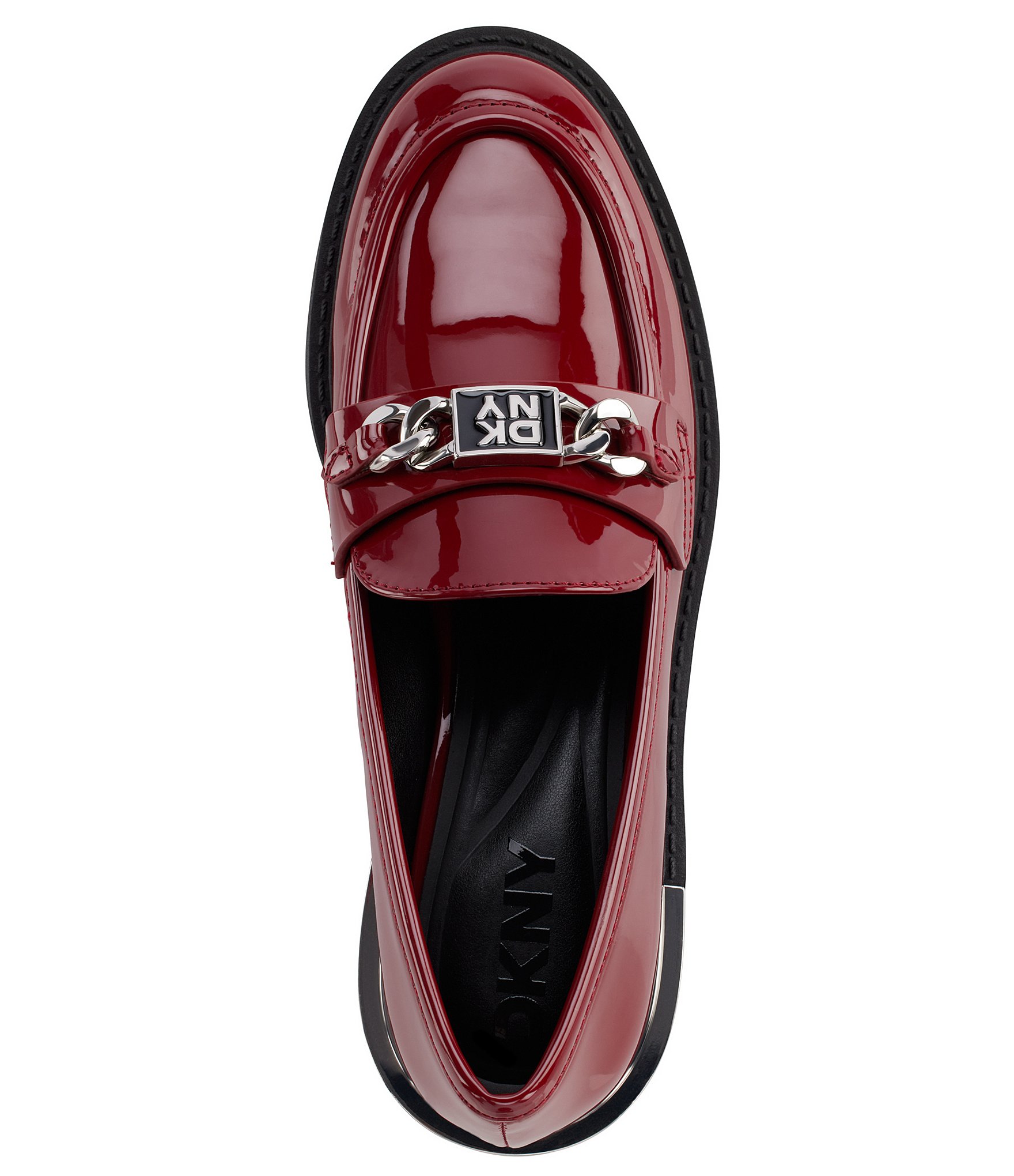 DKNY by Donna Karan Radisson Patent Logo Chain Hardware Loafers