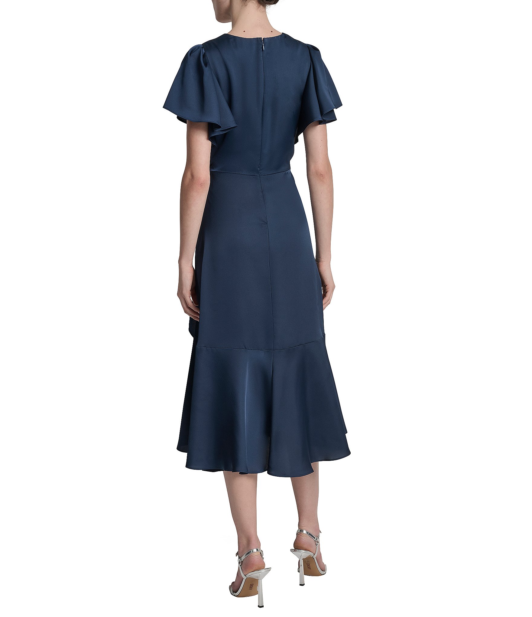 DKNY by Donna Karan Short Sleeve Faux Wrap Midi Dress