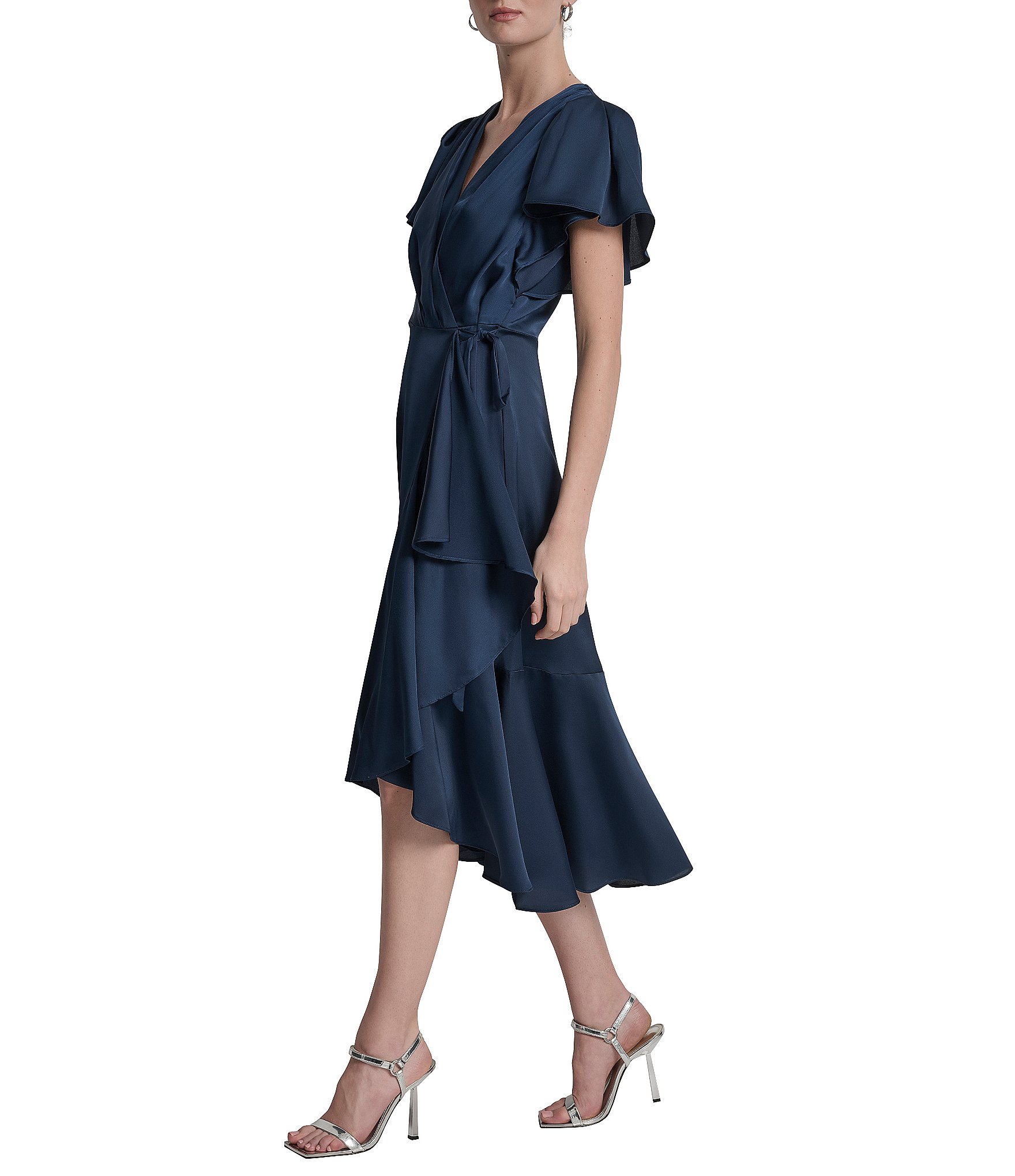 DKNY by Donna Karan Short Sleeve Faux Wrap Midi Dress