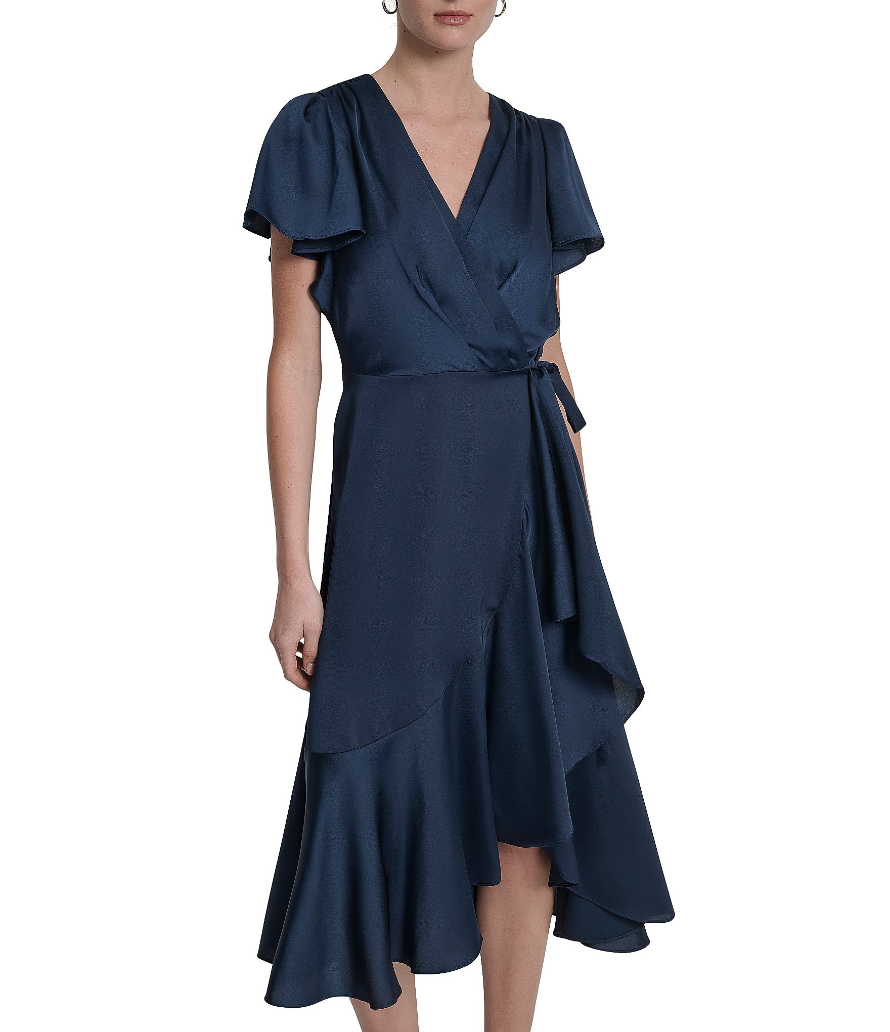 DKNY by Donna Karan Short Sleeve Faux Wrap Midi Dress