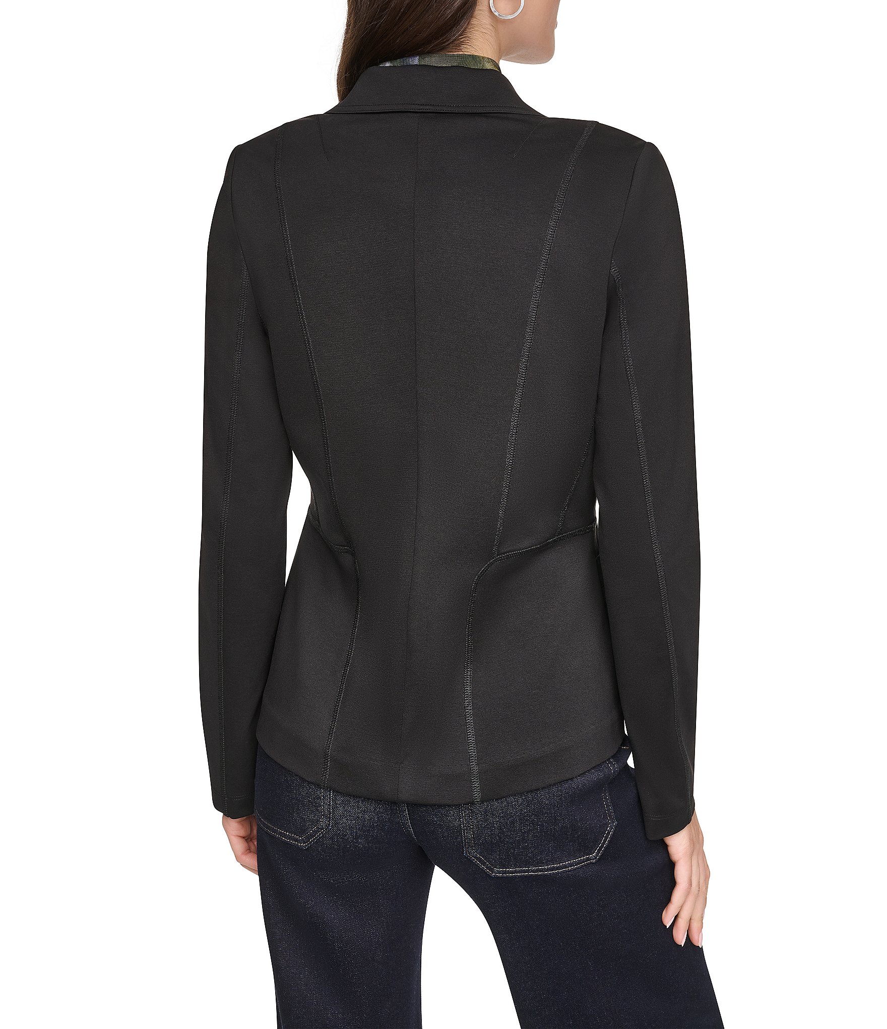 DKNY by Donna Karan Soho Ponte Notch Collar One Button Blazer