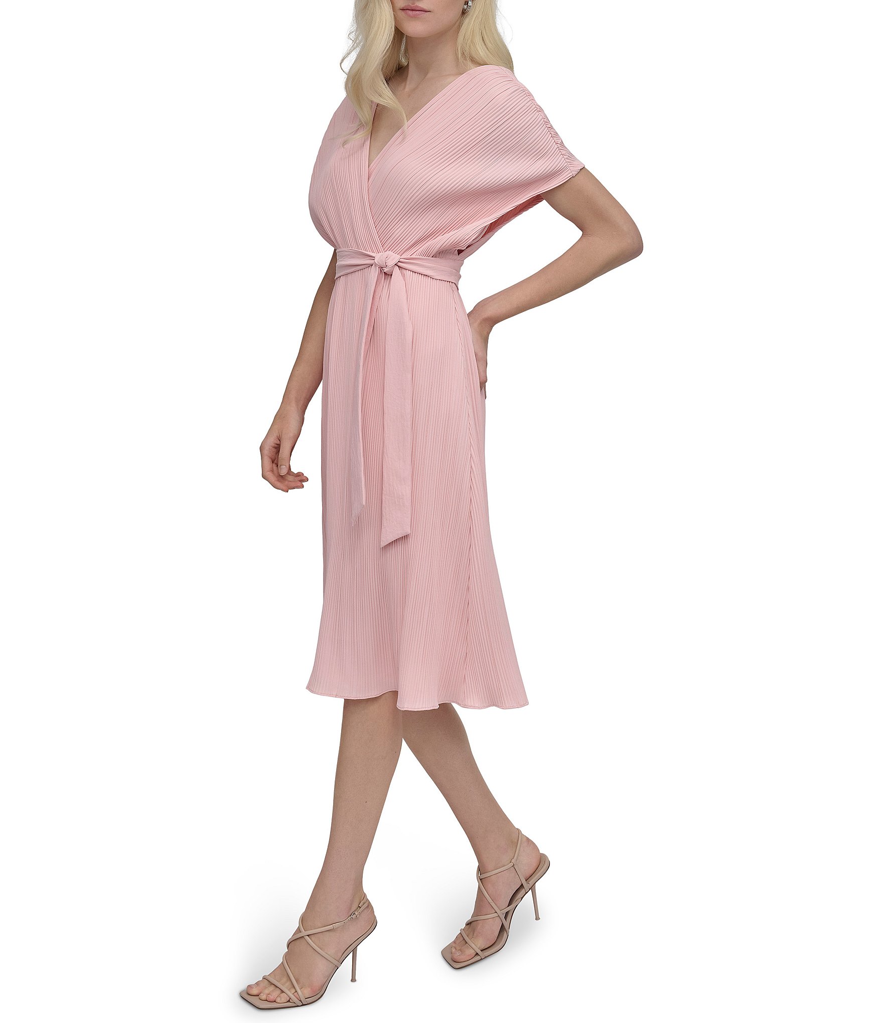 【Donna Karan New York】Women's Striped V-Neck Dress $350 NWT Sz.8 Donna Karan New York V-Neck Ruffle Detail
