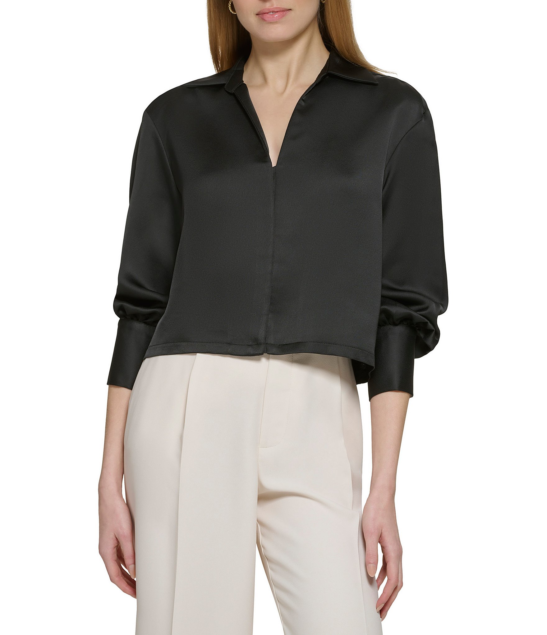 DKNY Collared Neck Cropped Blouse | Dillard's