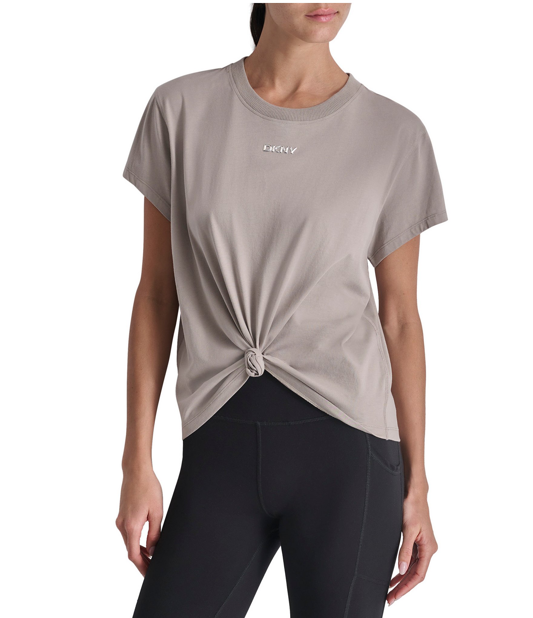 DKNY by Donna Karan Crew Neck Short Sleeve Knot Front Tee Shirt | Dillard's