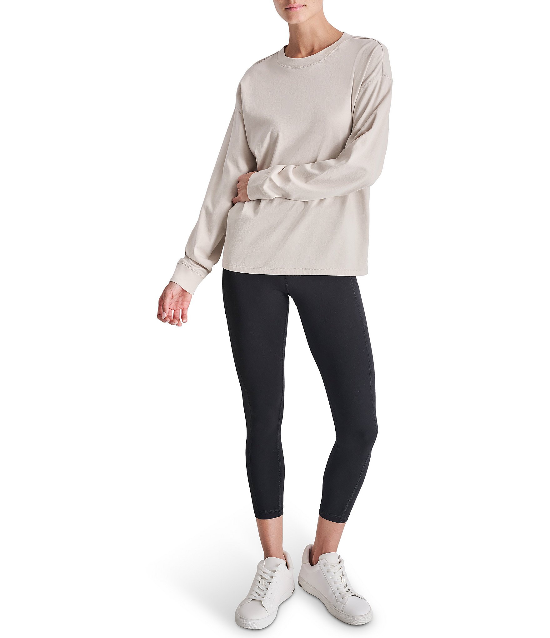 DKNY by Donna Karan Drop Shoulder Crew Neck Long Sleeve Pullover