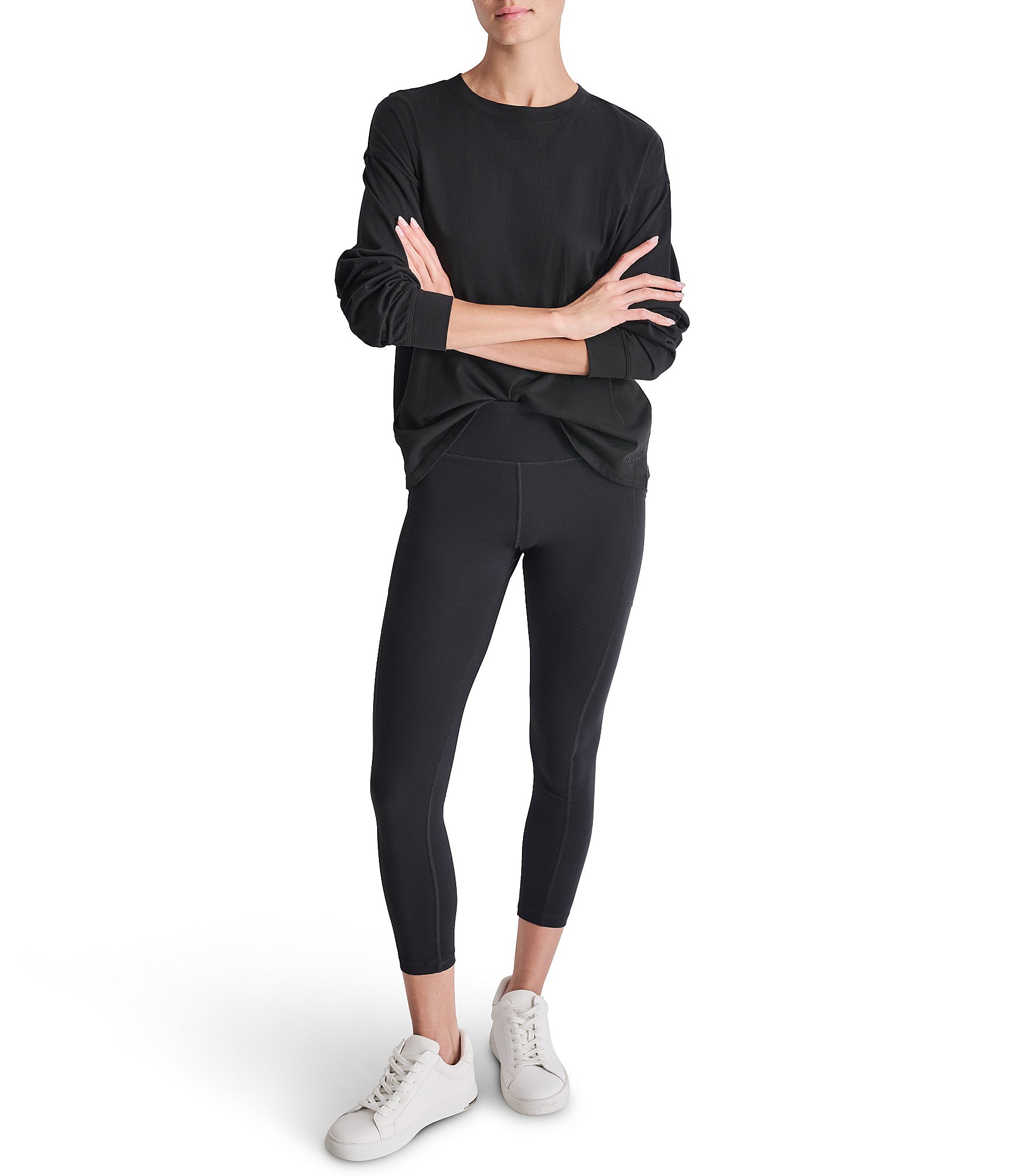 DKNY by Donna Karan Drop Shoulder Crew Neck Long Sleeve Pullover