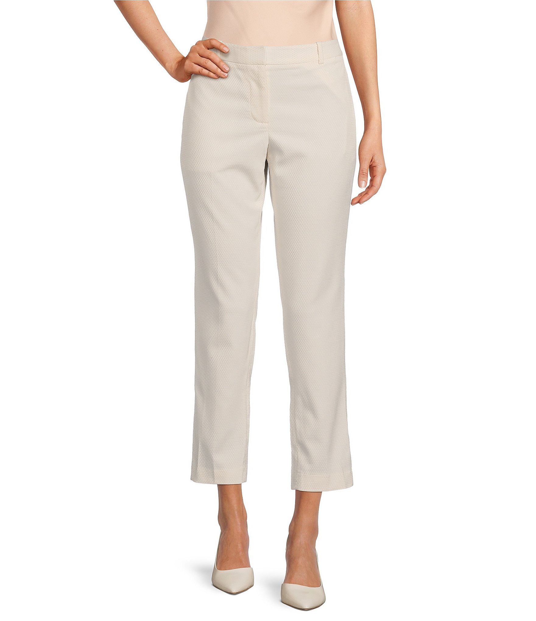 DKNY Essex Jacquard Dotted Flat Front Ankle Straight Leg Pant | Dillard's