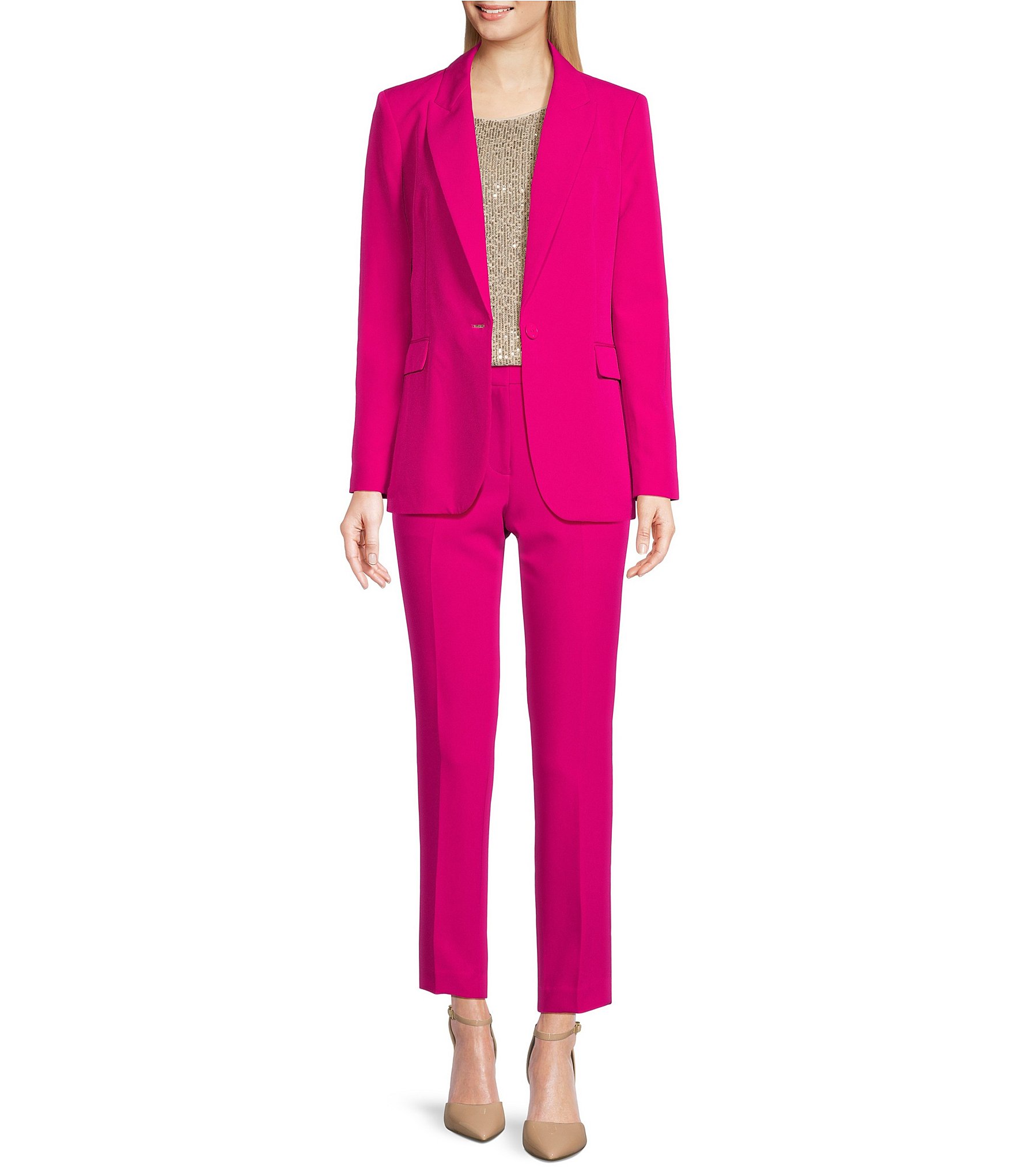 DKNY Fuchsia Notch Collar Blazer & Coordinating Stretch Twill Ankle ...