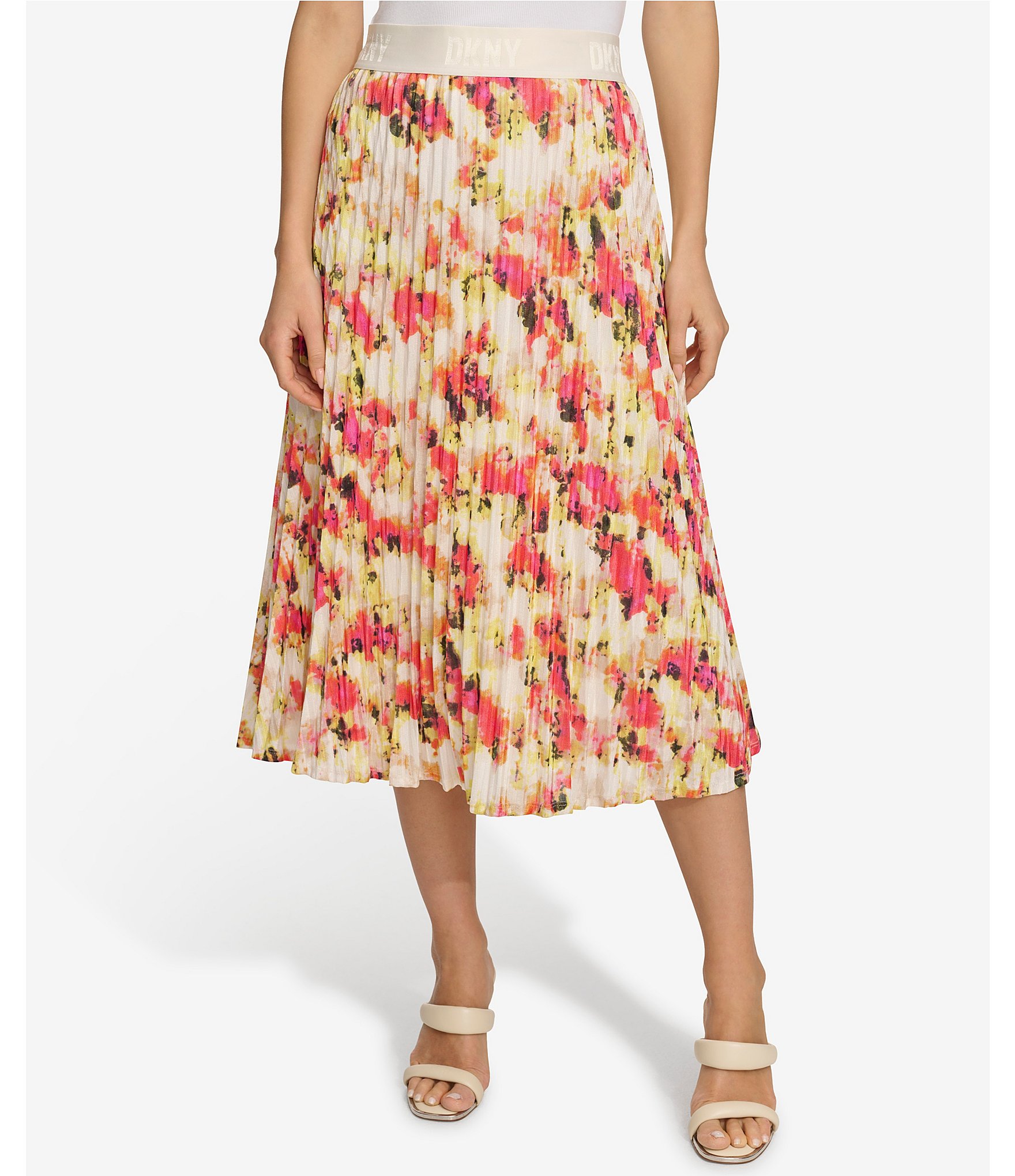 Buy Iconic Floral Print Pleated Midi A-line Skirt with Elasticised  Waistband