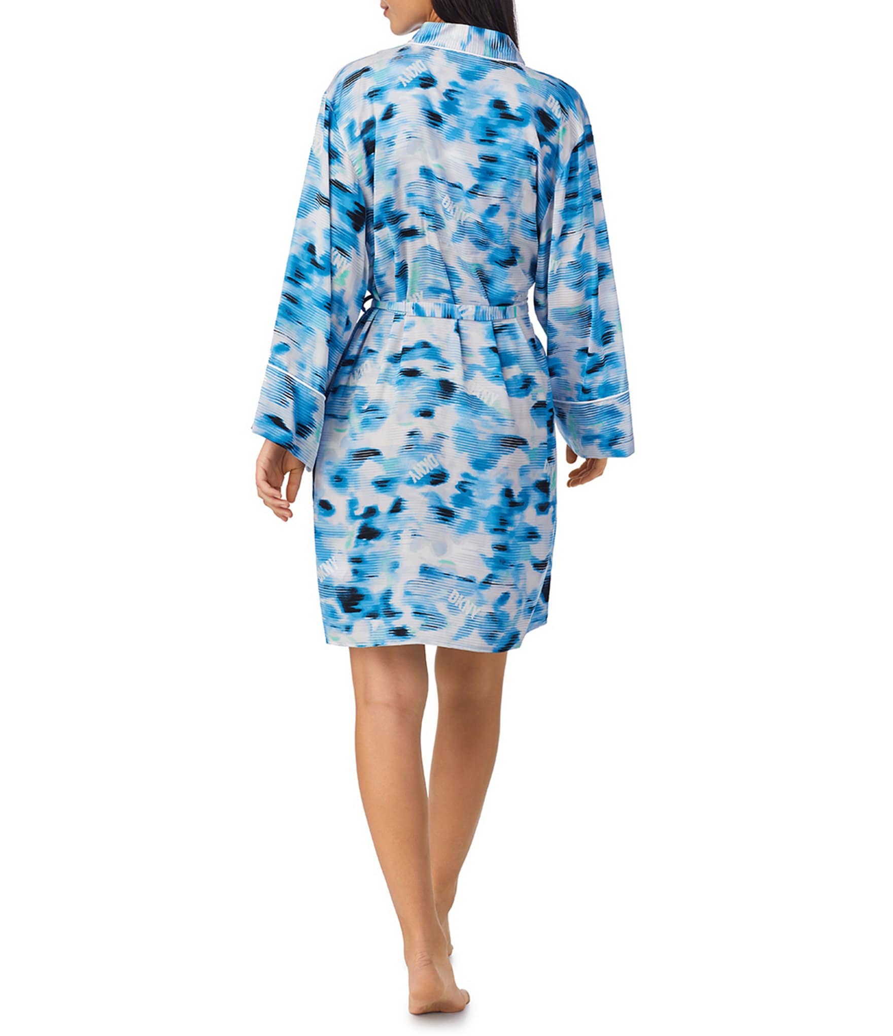 DKNY by Donna Karan Hazy Print 3/4 Sleeve Satin Short Robe