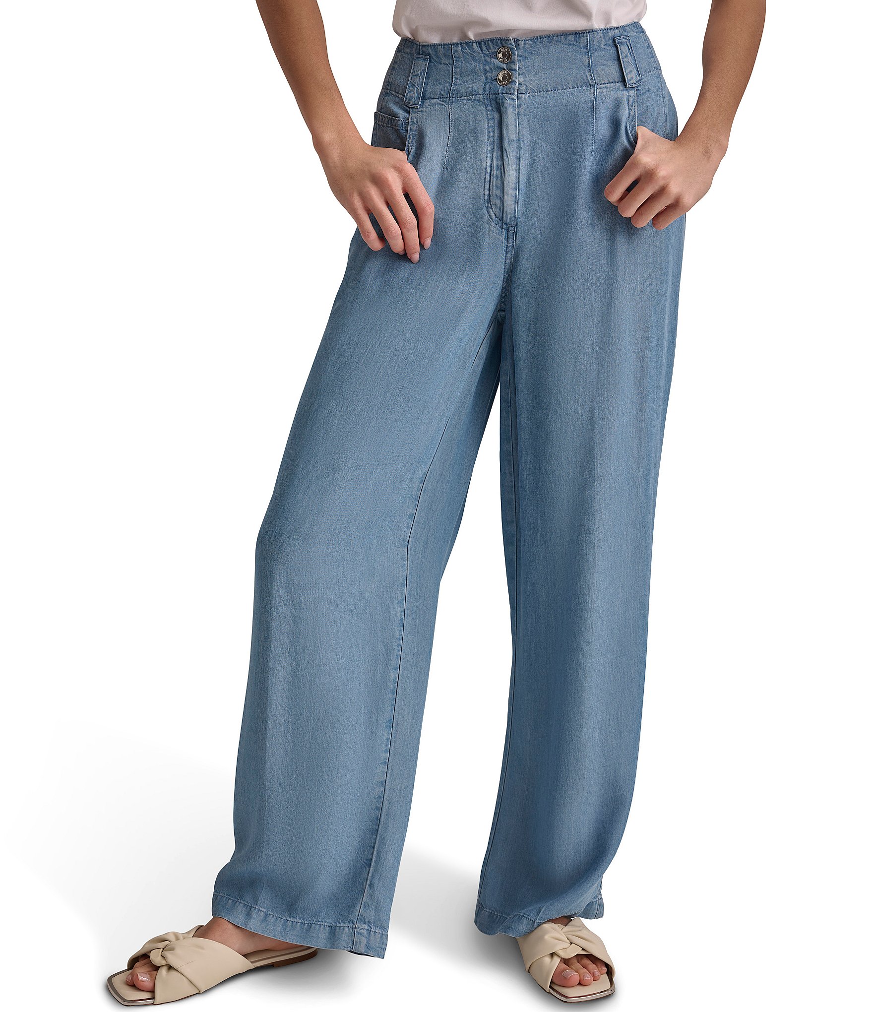 DKNY by Donna Karan High Waist Wide Leg Tencel Trousers