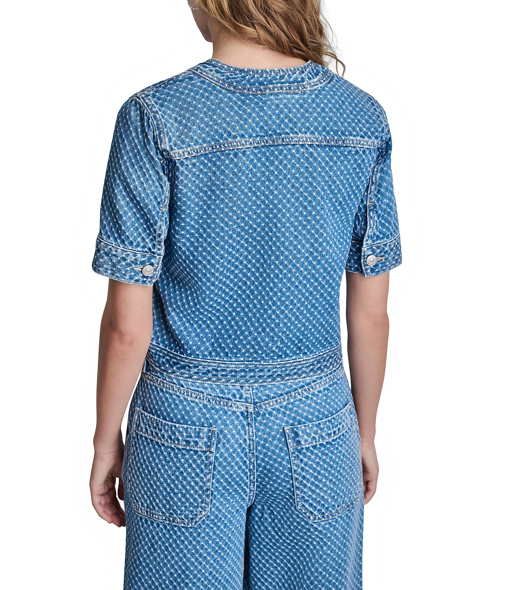 DKNY Jeans by Donna Karan Patch Pocket Button Front Crew Neck Short Sleeve Top