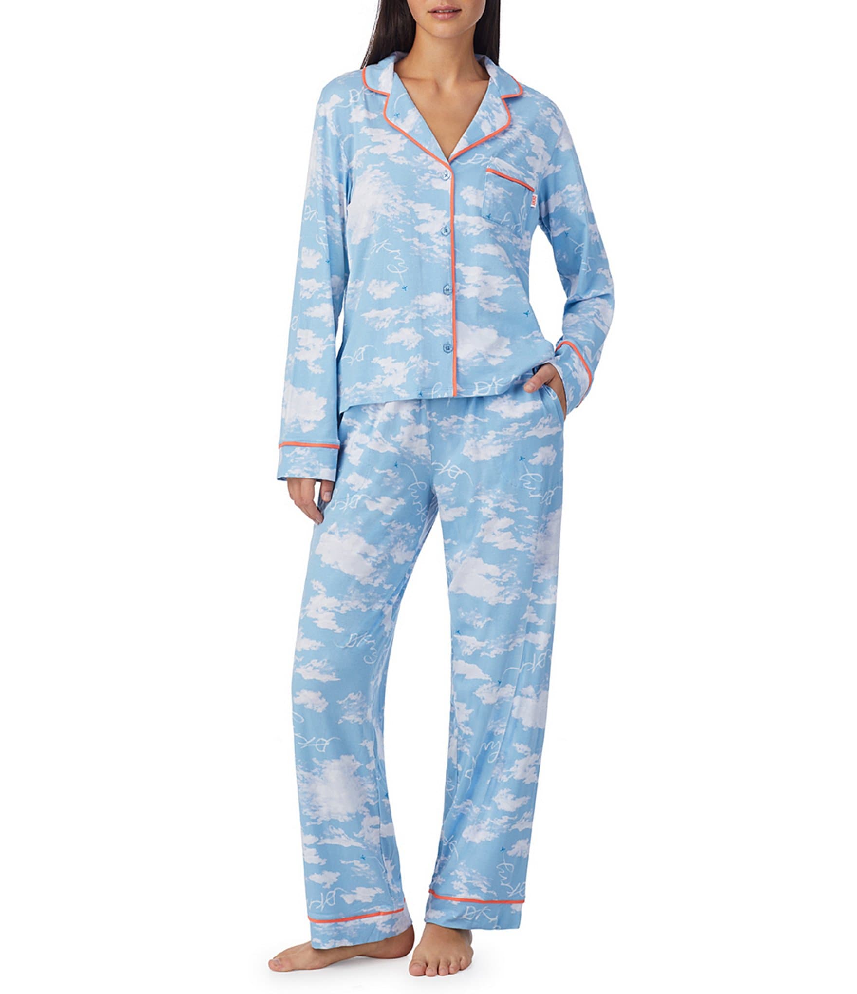 Women's Short Sleeve Pajama Set in Midnight with Cloud Trim