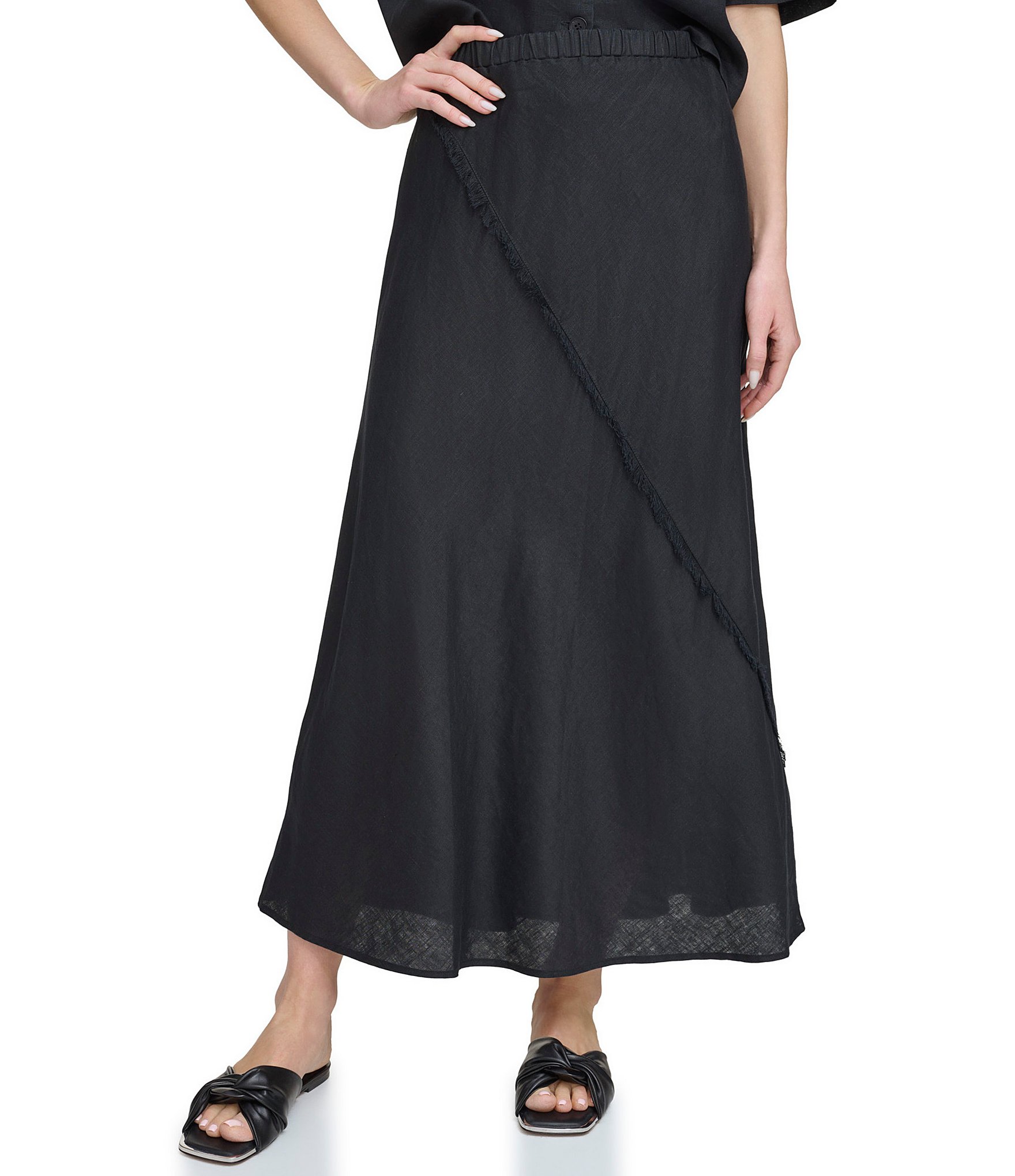DKNY Linen PullOn ALine Midi Skirt Dillard's