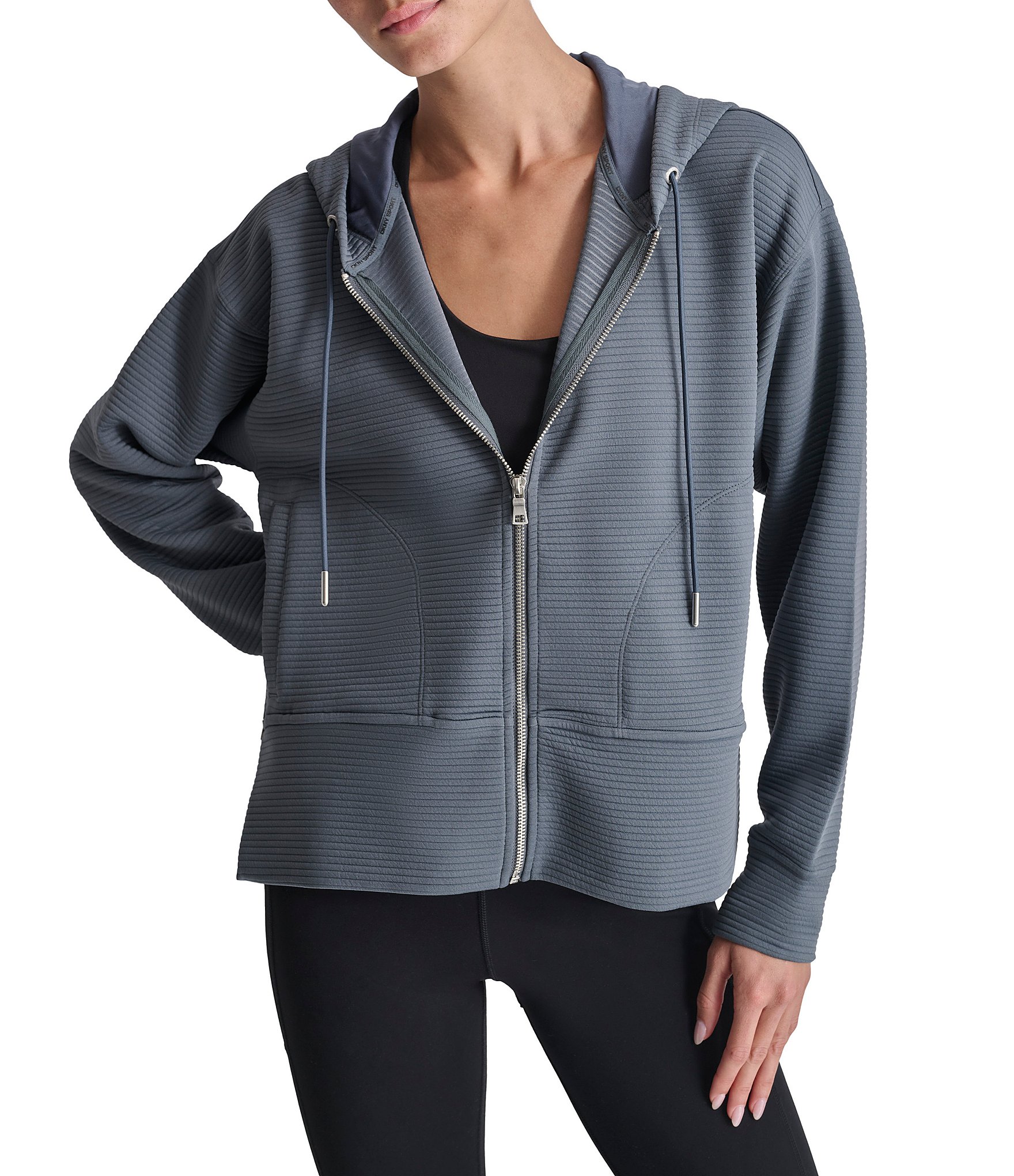 DKNY by Donna Karan Long Sleeve Zip Front Side Zip Detail Hoodie