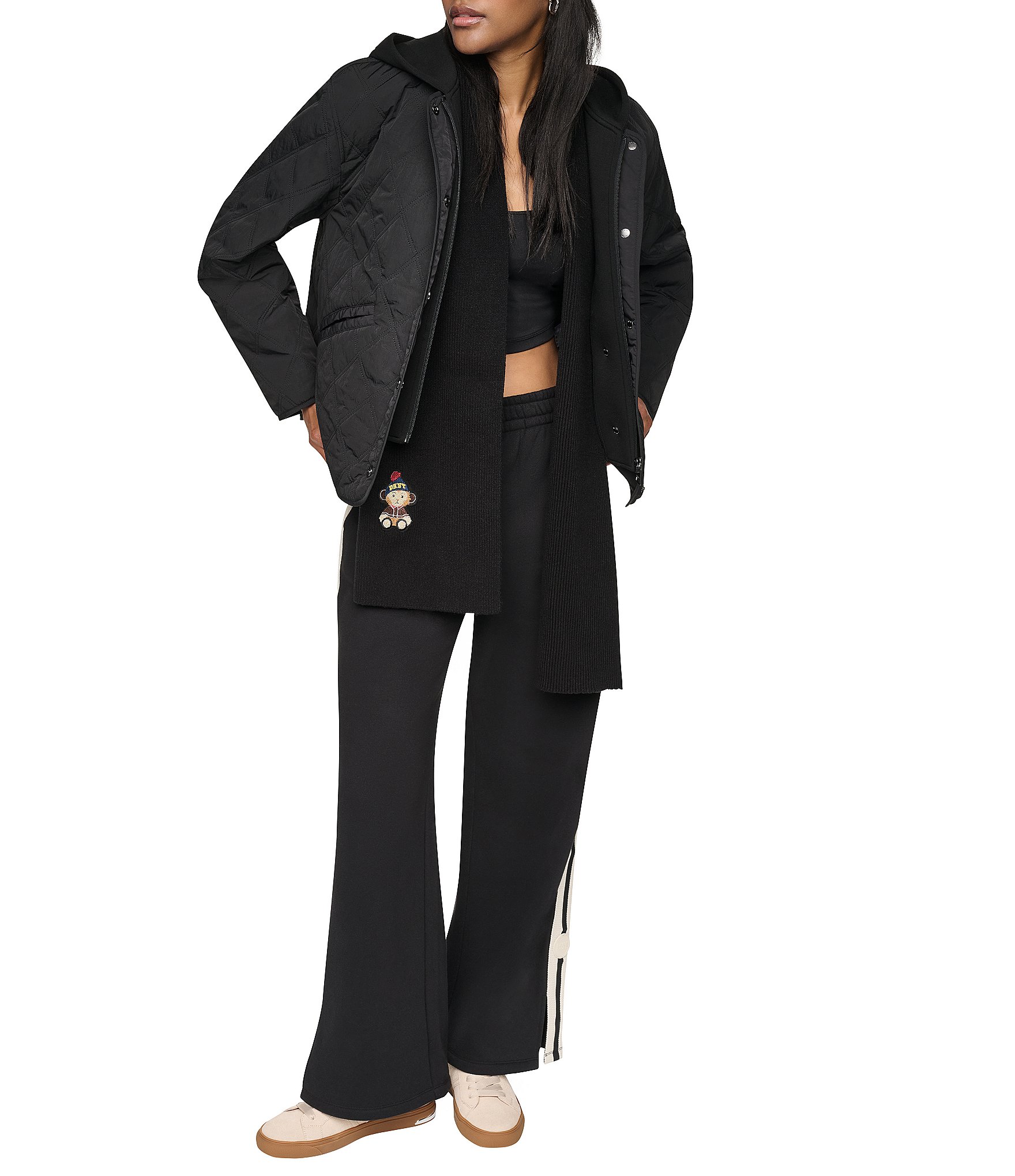 DKNY Mix Media Light Weight Diamond Quilt Snap Front Jacket