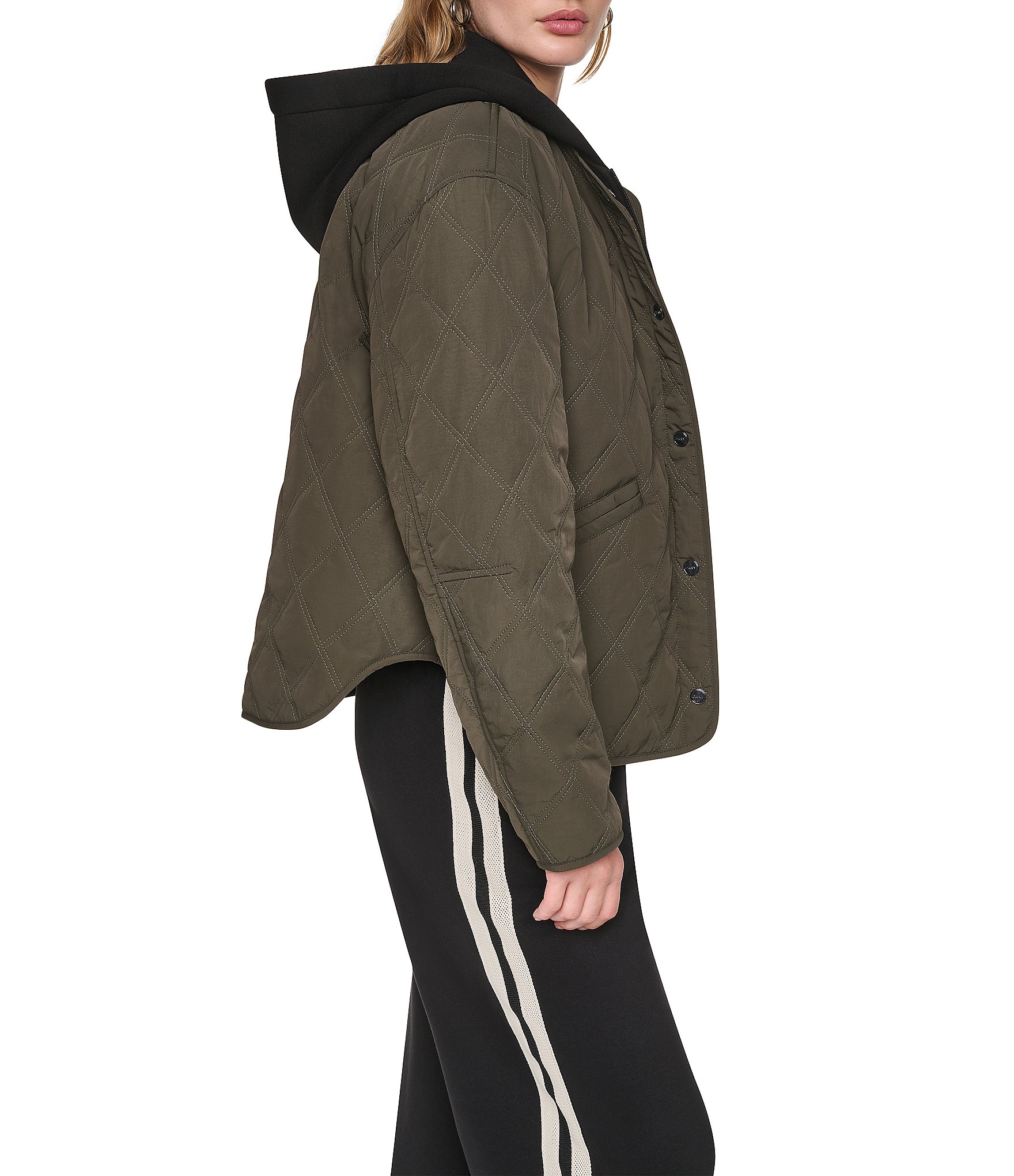 DKNY Mix Media Light Weight Diamond Quilt Snap Front Jacket