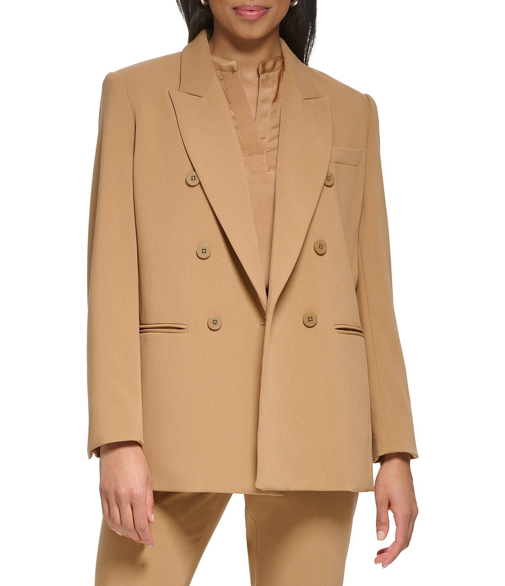 DKNY Peak Lapel Long Sleeve Besom Pocket Twill Jacket | Dillard's