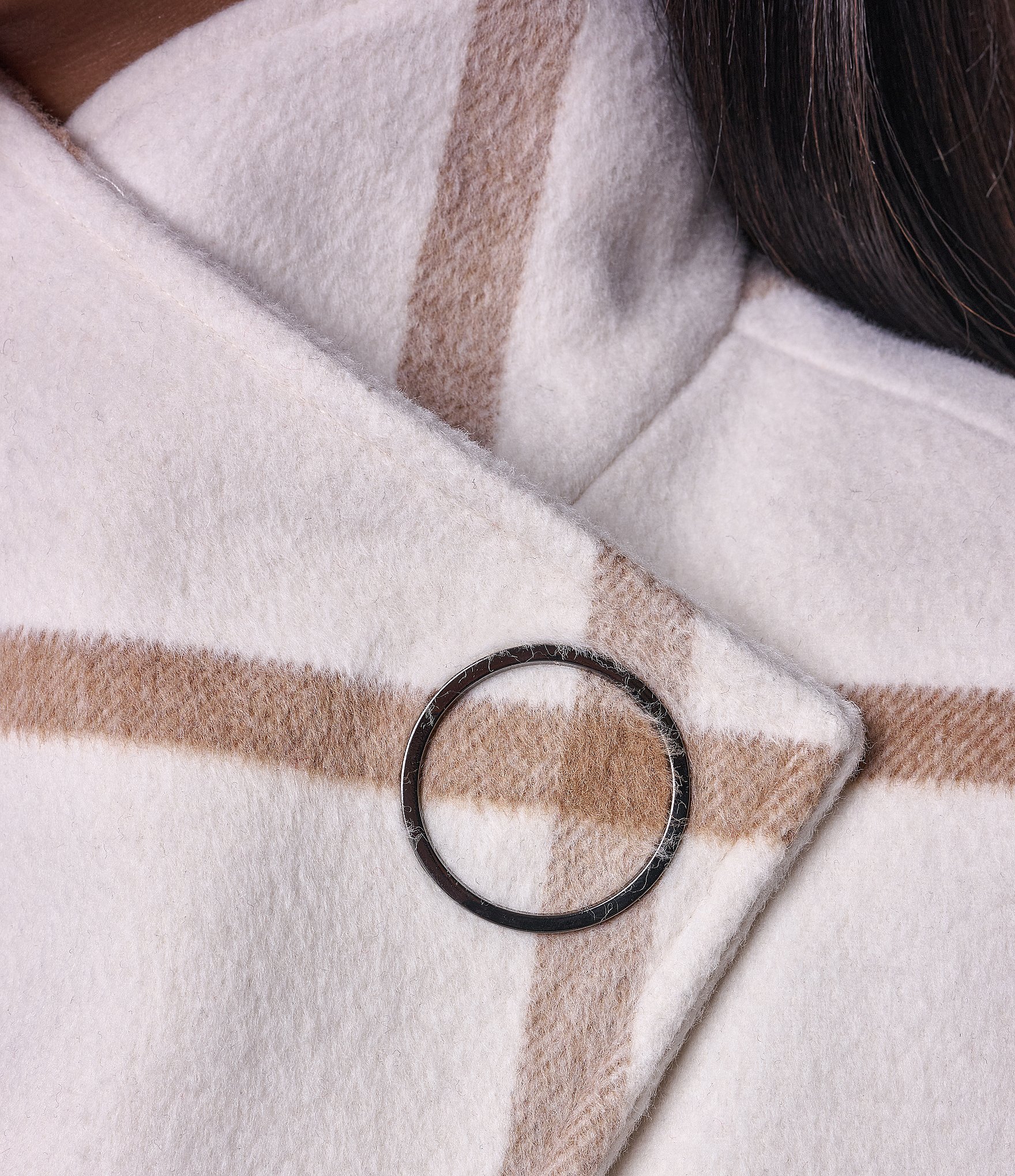 DKNY Petite Size Wool Blend Asymmetrical Neck Trim Button Front Single Breasted Coat