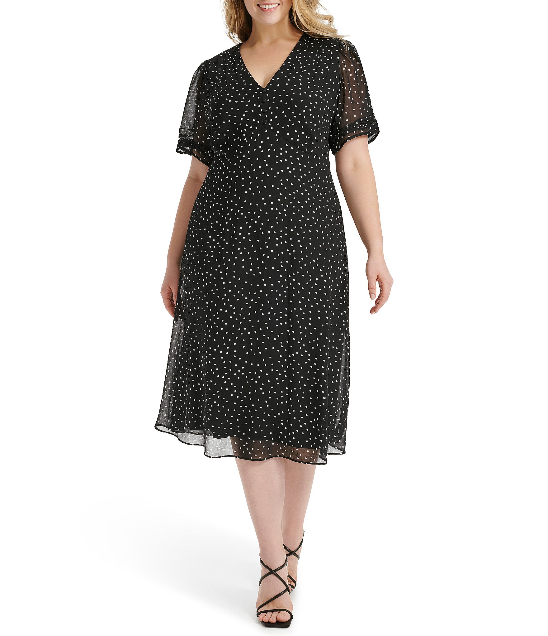 DKNY by Donna Karan Plus Size Short Ruched Sleeve V-Neck