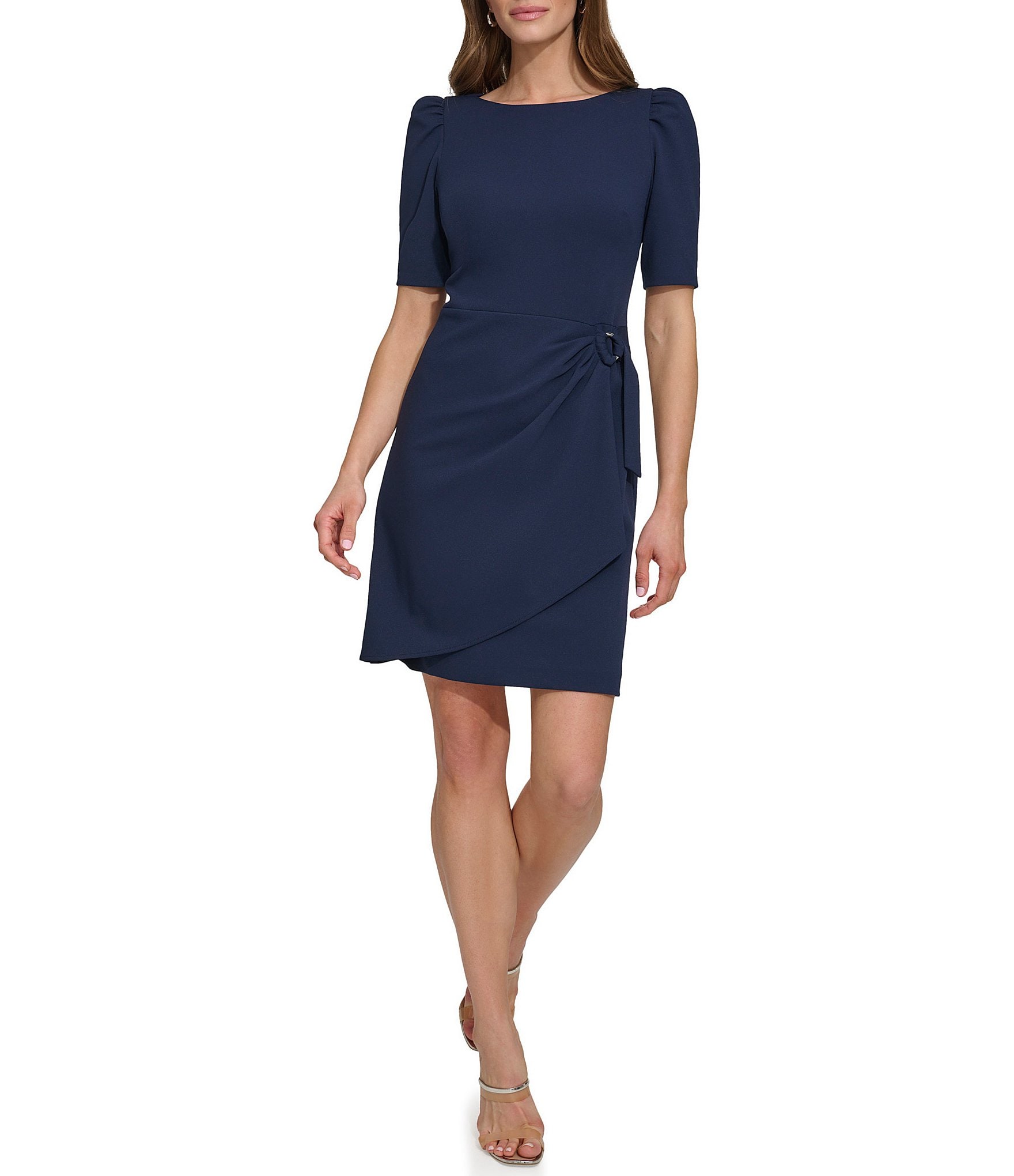 DKNY Puff Sleeve Crepe Faux Wrap Dress | Dillard's