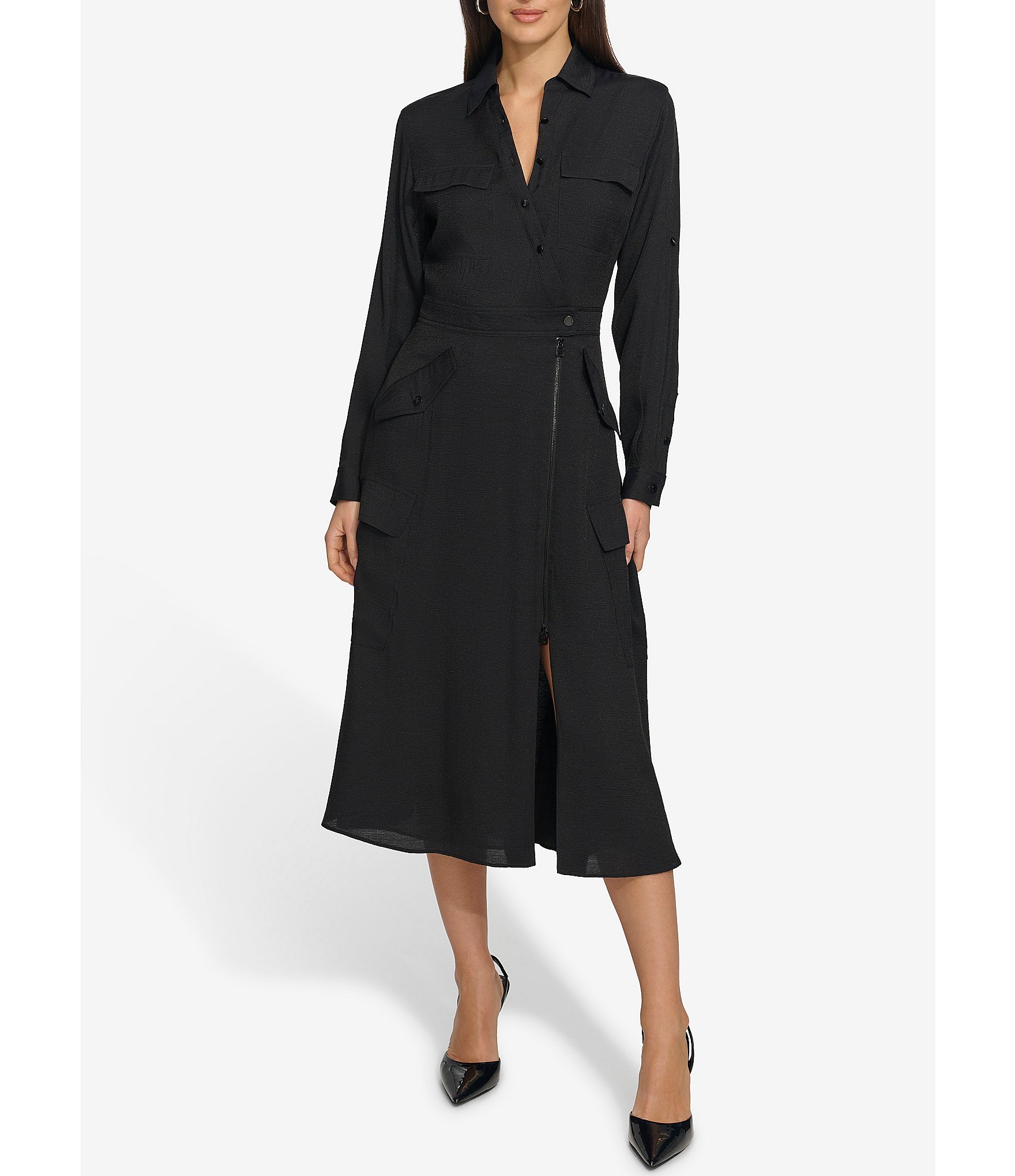 DKNY Roll Sleeve Cargo Midi Dress | Dillard's