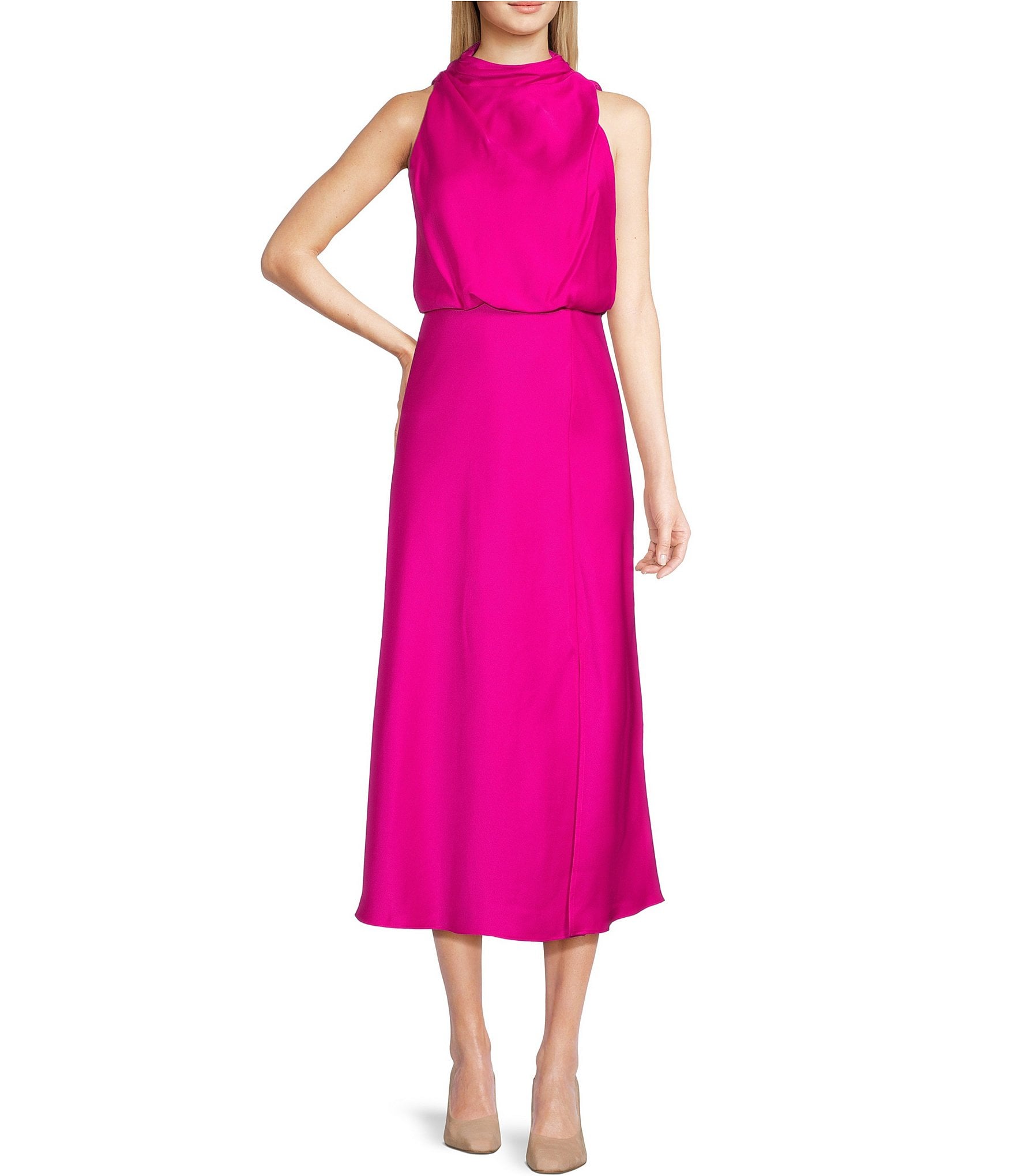 DKNY Satin Mock Neck Sleeveless Sheath Dress | Dillard's